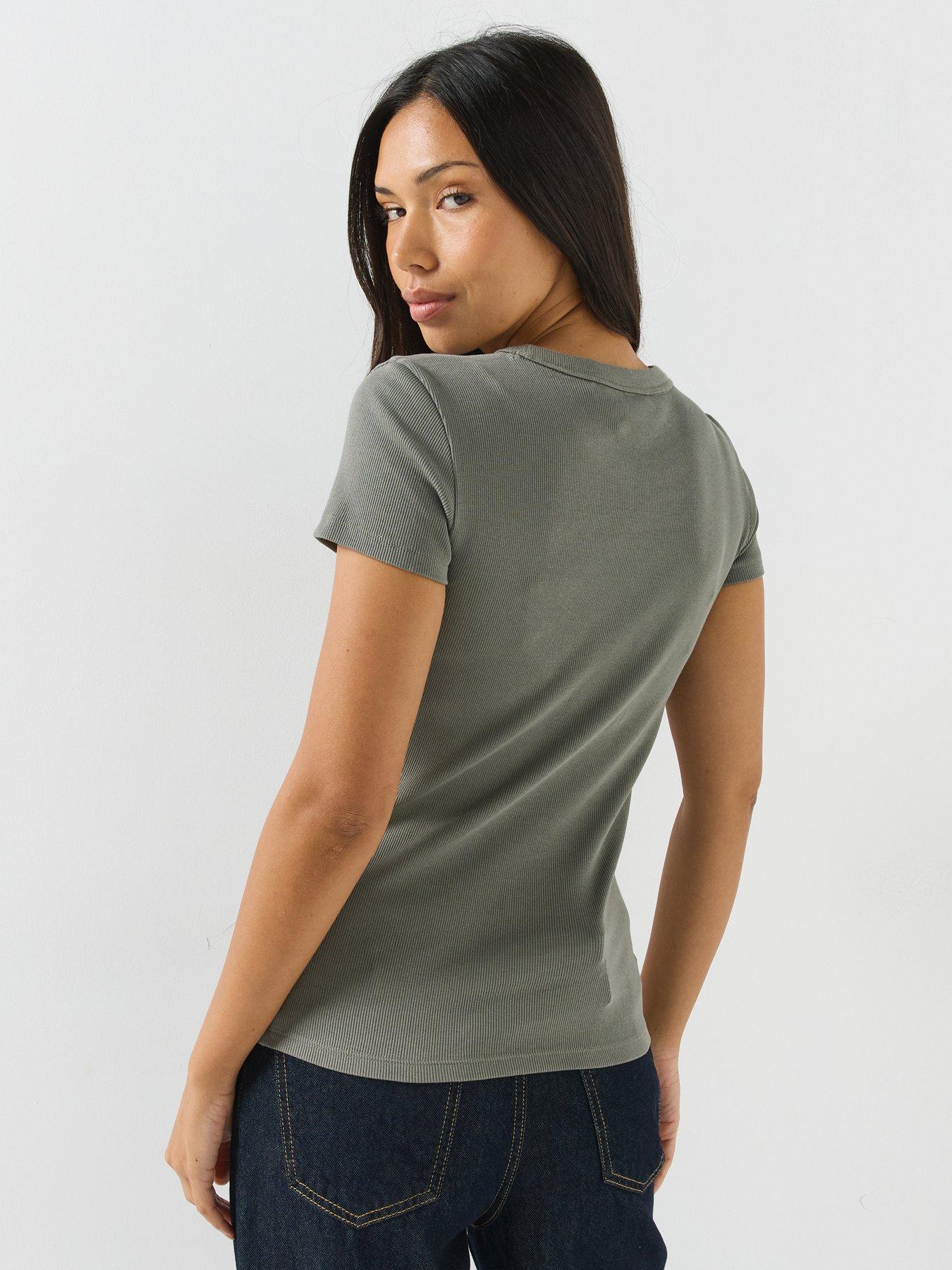 Image 2 of 4 of HUGO Women's Slim-Fit T-Shirt In Ribbed Stretch Cotton With Logo - Green
