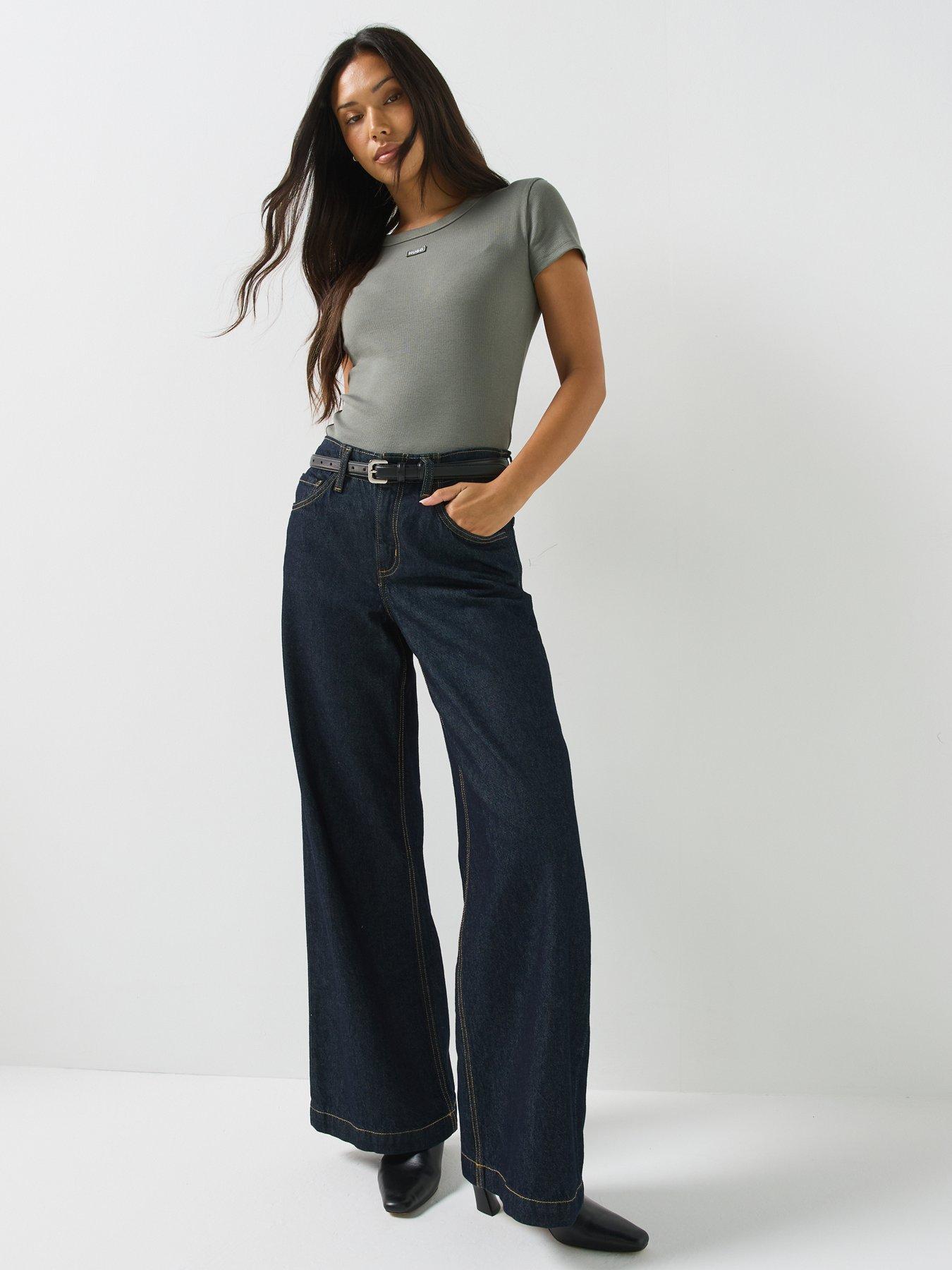 Image 3 of 4 of HUGO Women's Slim-Fit T-Shirt In Ribbed Stretch Cotton With Logo - Green