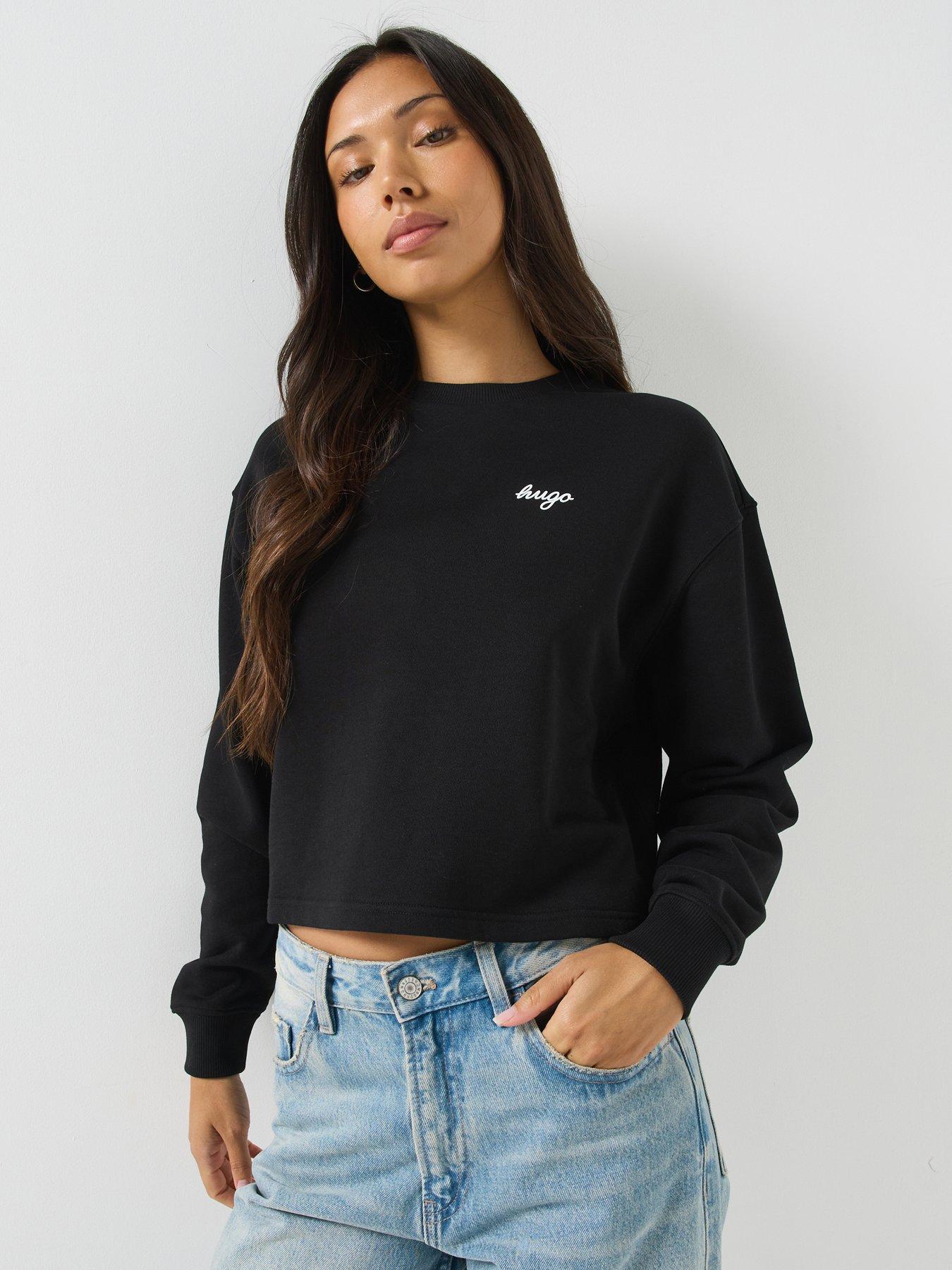 Image 1 of 4 of HUGO Women's Relaxed Fit Script Logo Cotton Sweatshirt - Black