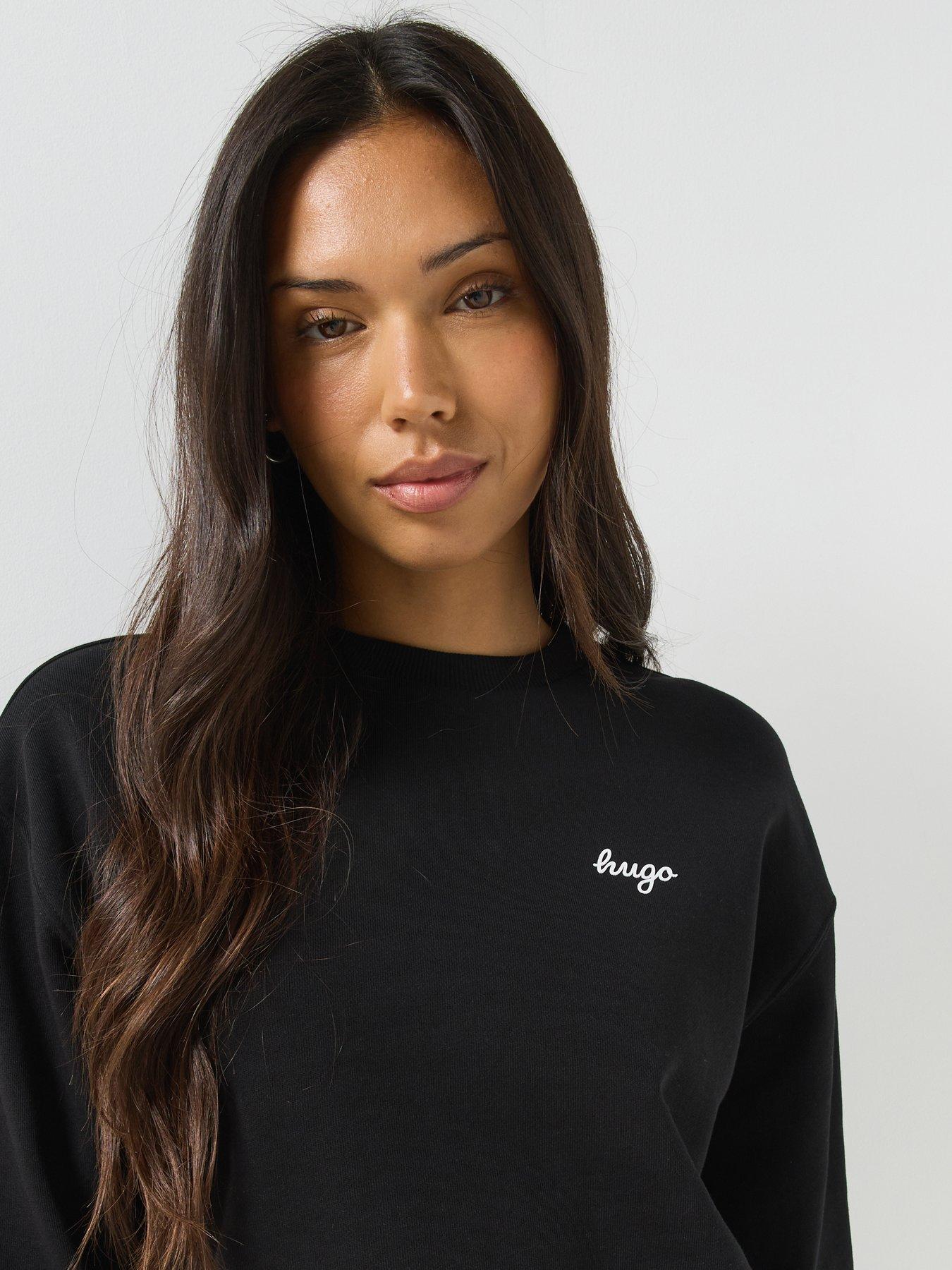 Image 4 of 4 of HUGO Women's Relaxed Fit Script Logo Cotton Sweatshirt - Black