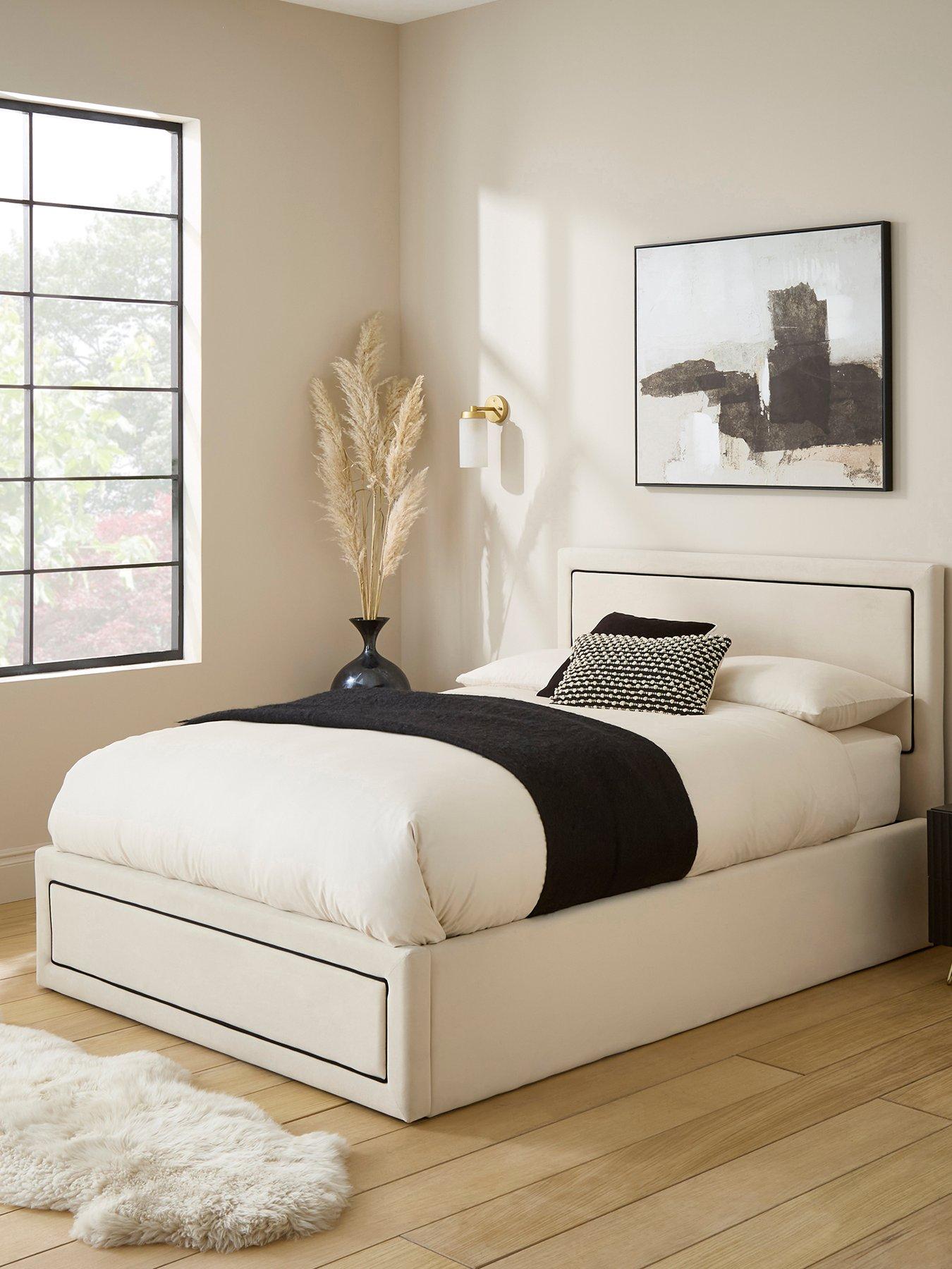 GFW Cloe Velvet Ottoman Bed with Sleepycastle Mattress Options (Buy  &  SAVE!) - Natural/Black