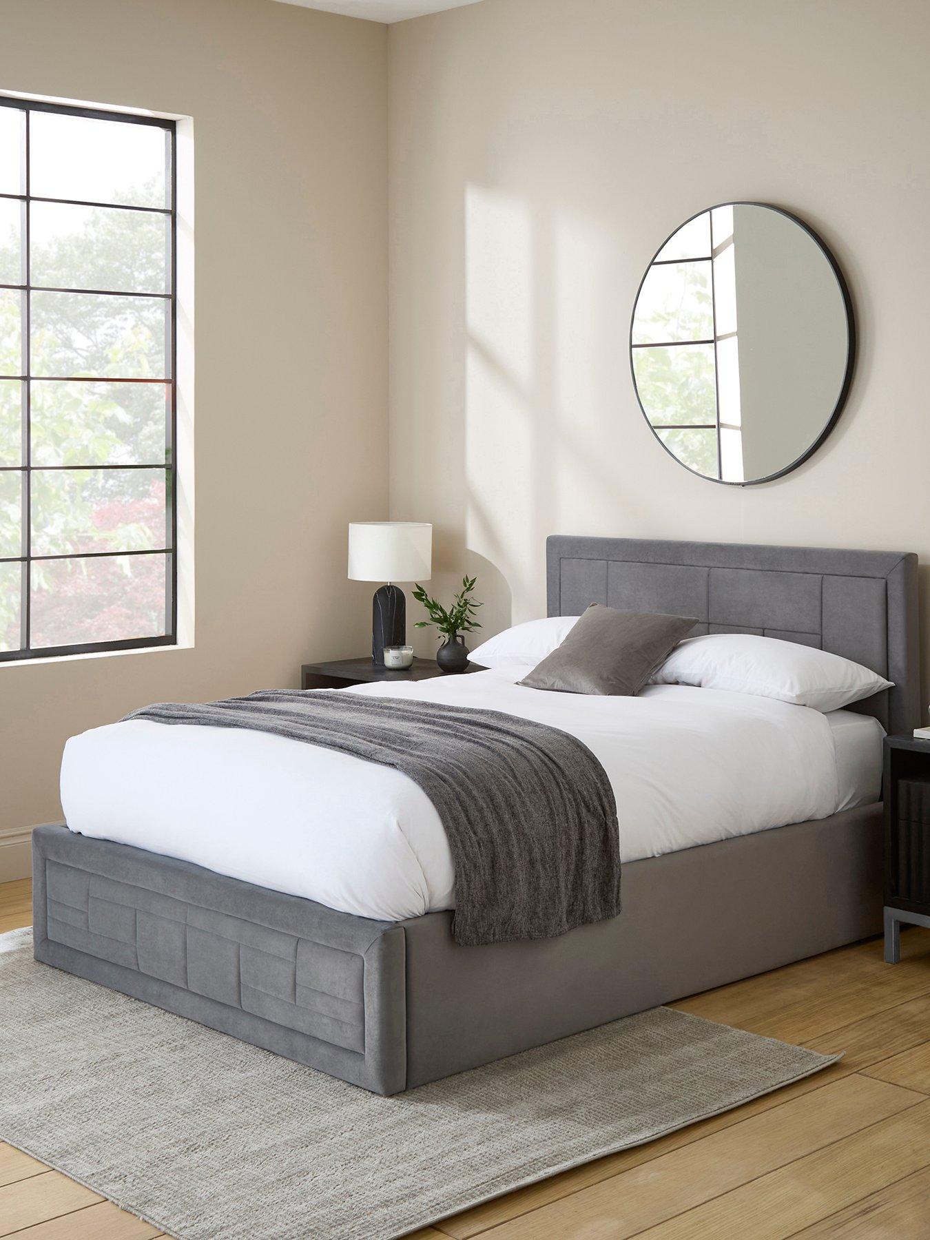 Image 1 of 7 of GFW Remy Velvet Ottoman Bed with Sleepycastle Mattress Options (Buy &amp; SAVE!) - Grey