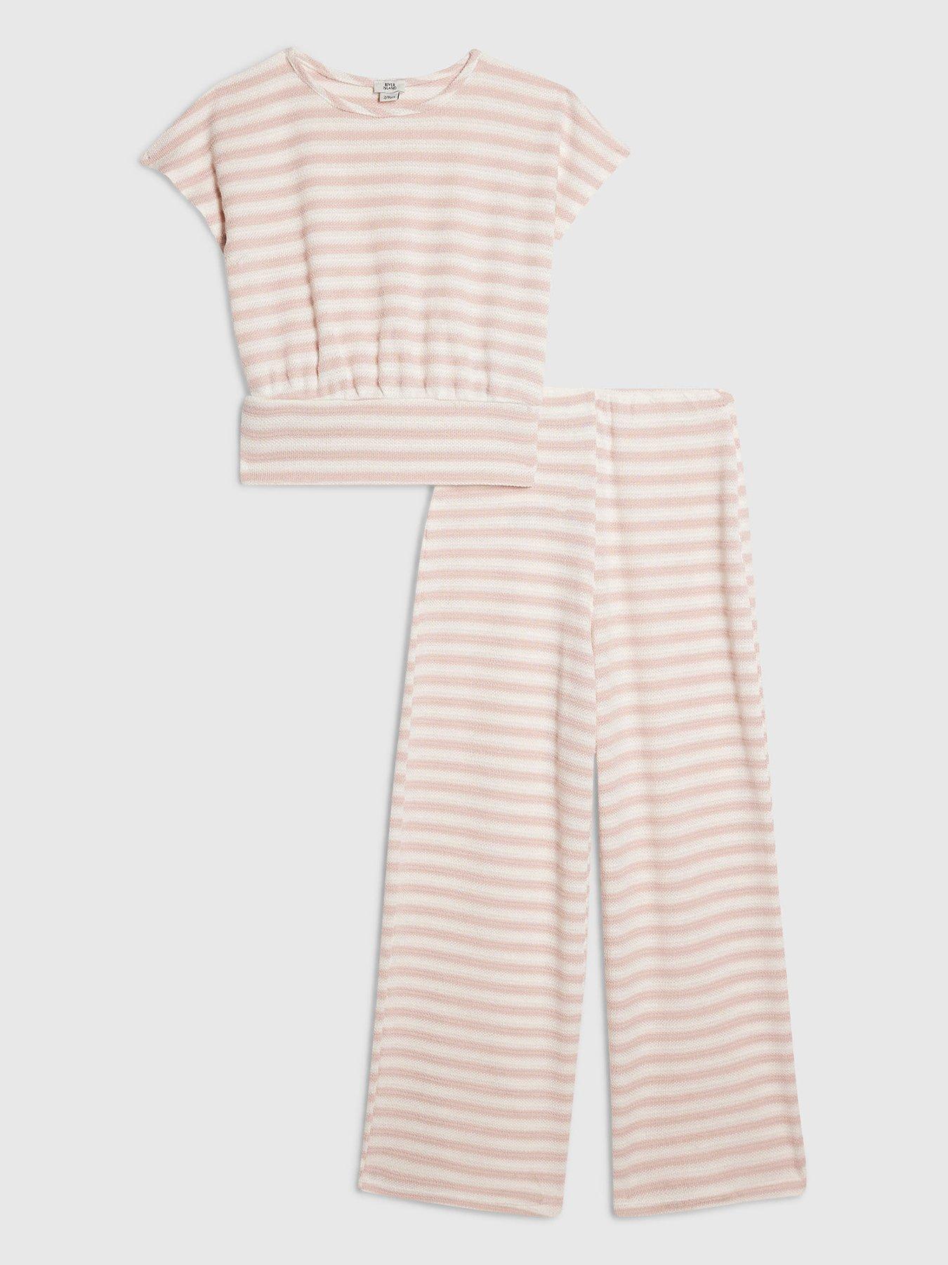 River Island Girls' Stripe T-Shirt and Trousers Set - Pink