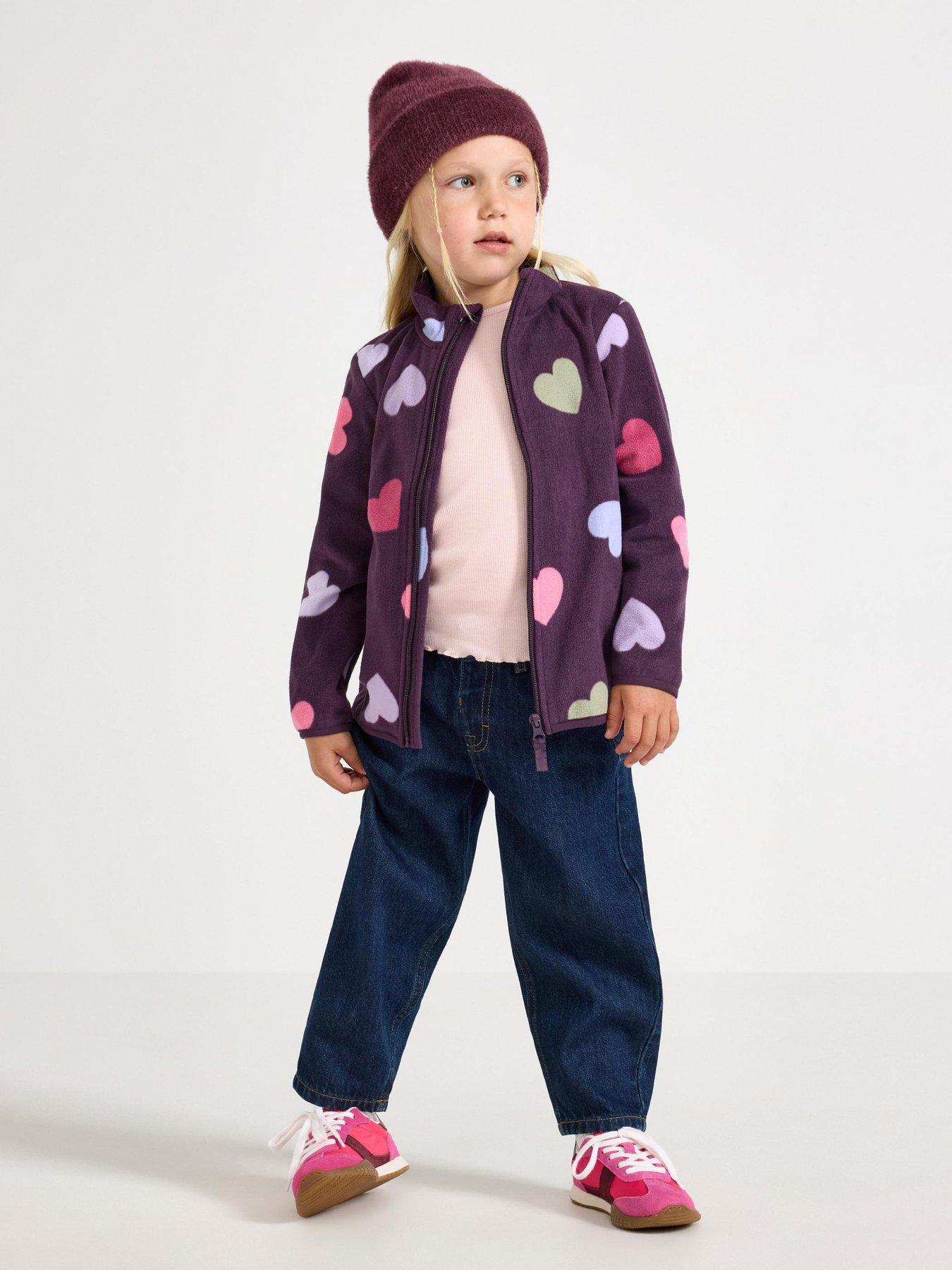 Image 1 of 4 of Lindex Girls Heart Print Zip Fleece Jacket - Light Purple