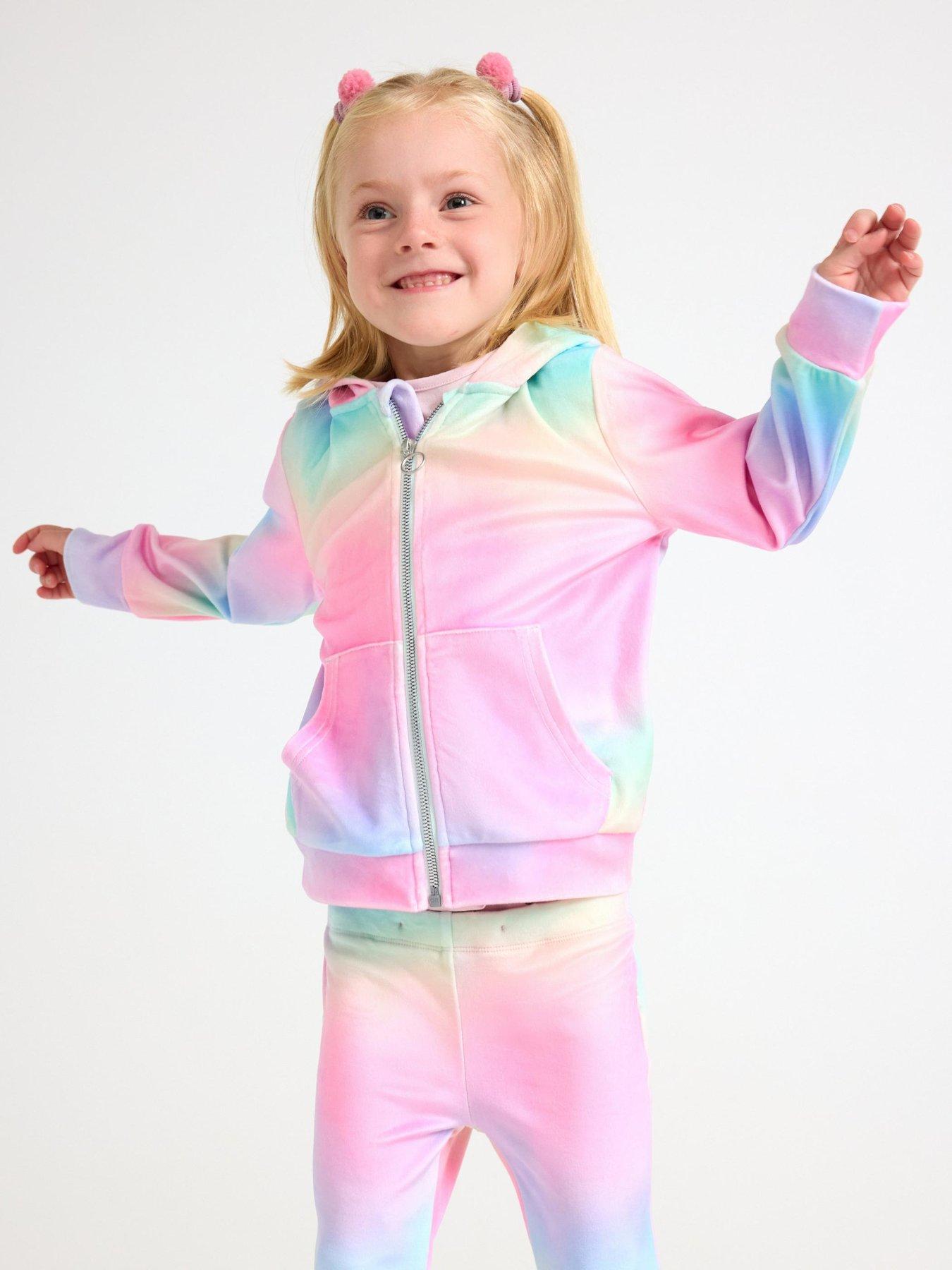 Image 1 of 4 of Lindex Girls Rainbow Velour Hoodie - Pink