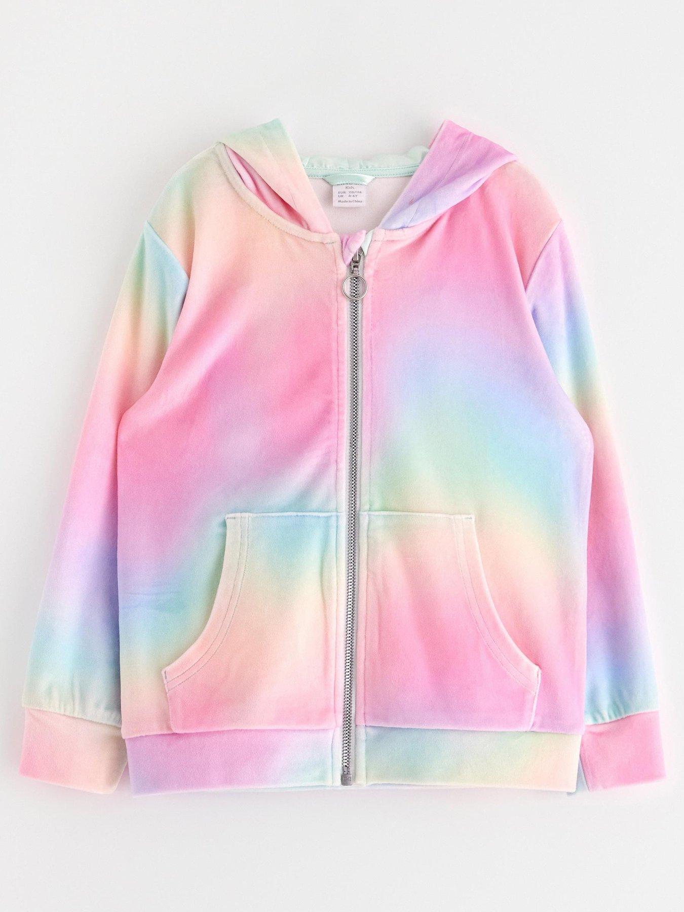 Image 2 of 4 of Lindex Girls Rainbow Velour Hoodie - Pink