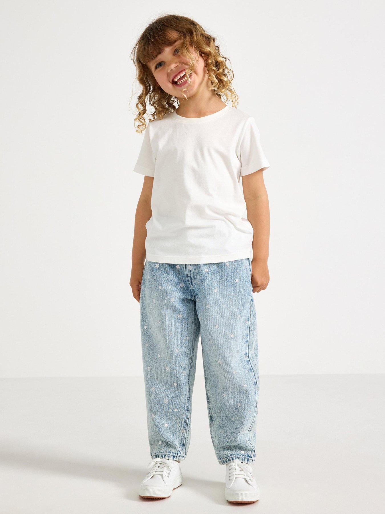 Image 1 of 4 of Lindex Younger Girls Star Print Barrel Jeans - Blue