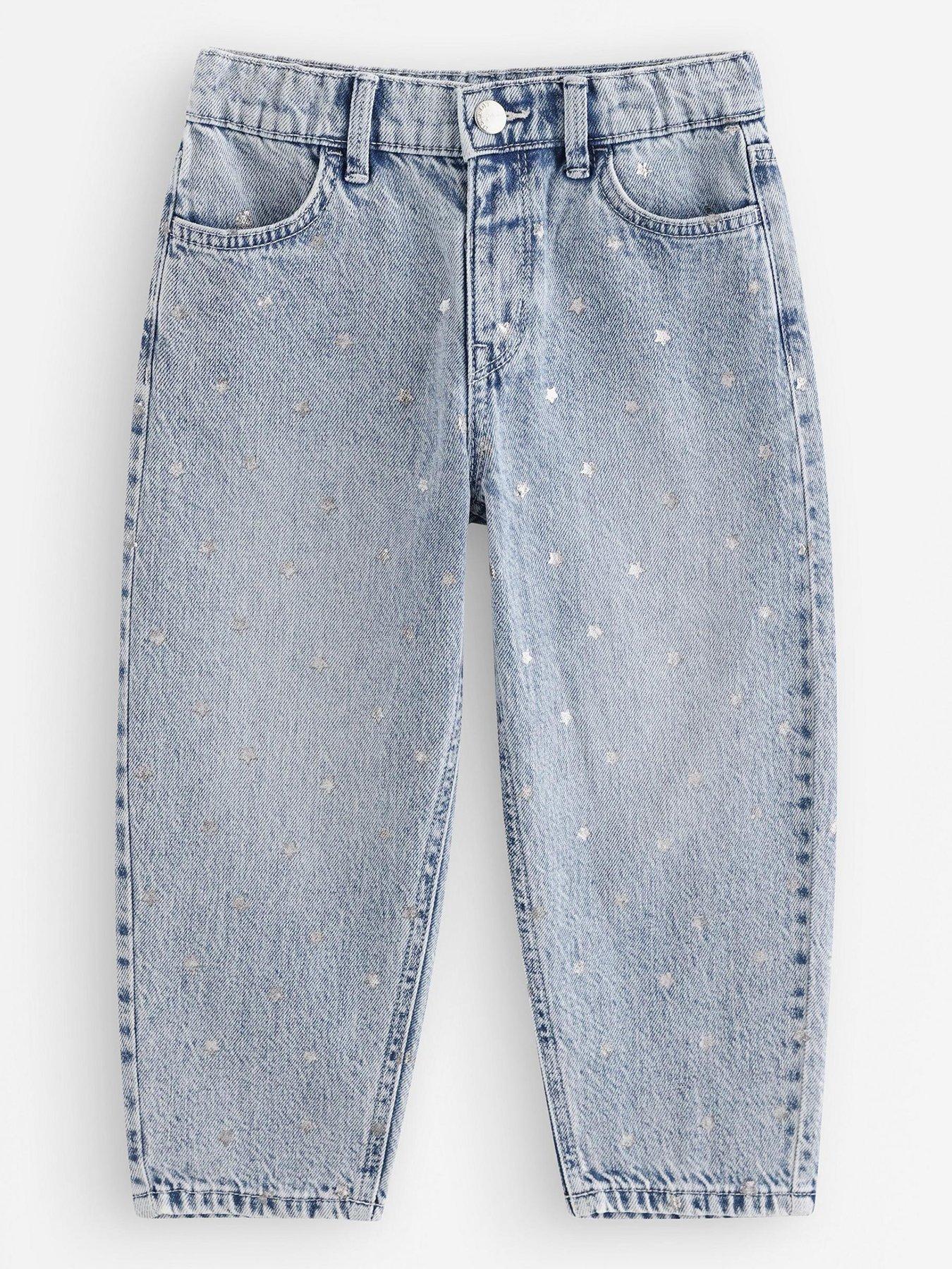 Image 2 of 4 of Lindex Younger Girls Star Print Barrel Jeans - Blue
