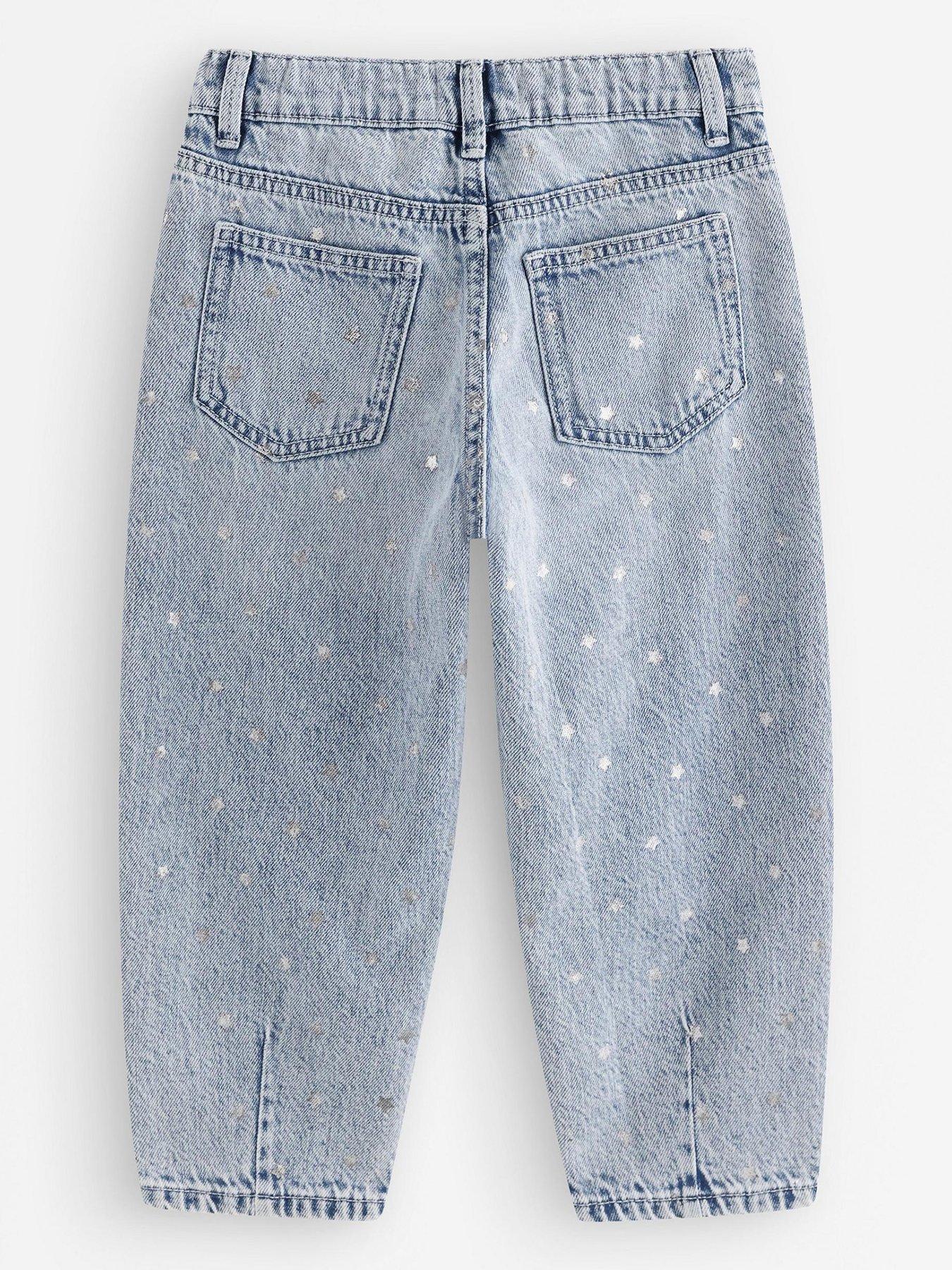 Image 3 of 4 of Lindex Younger Girls Star Print Barrel Jeans - Blue