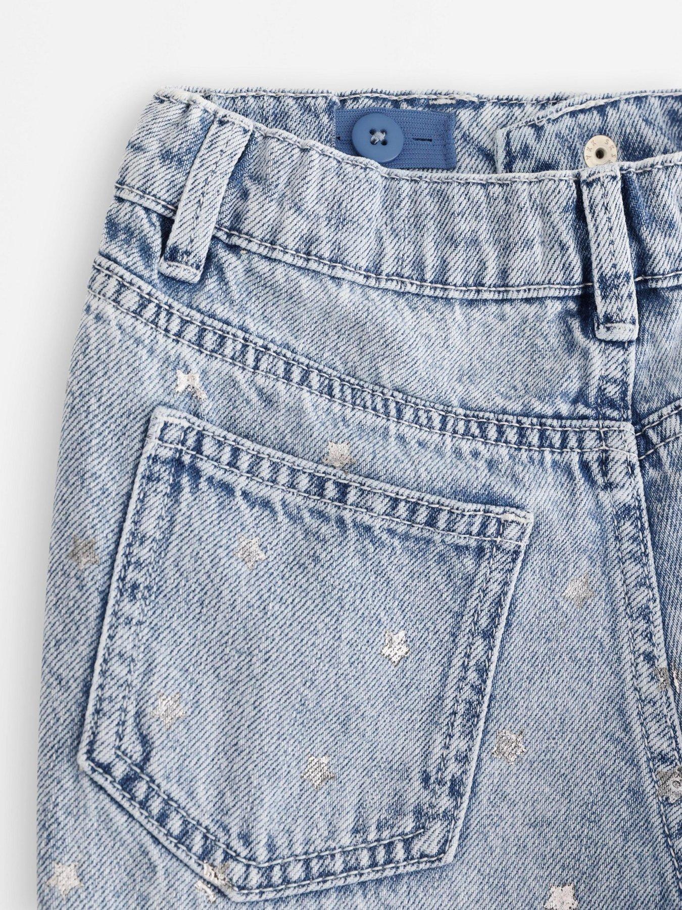 Image 4 of 4 of Lindex Younger Girls Star Print Barrel Jeans - Blue