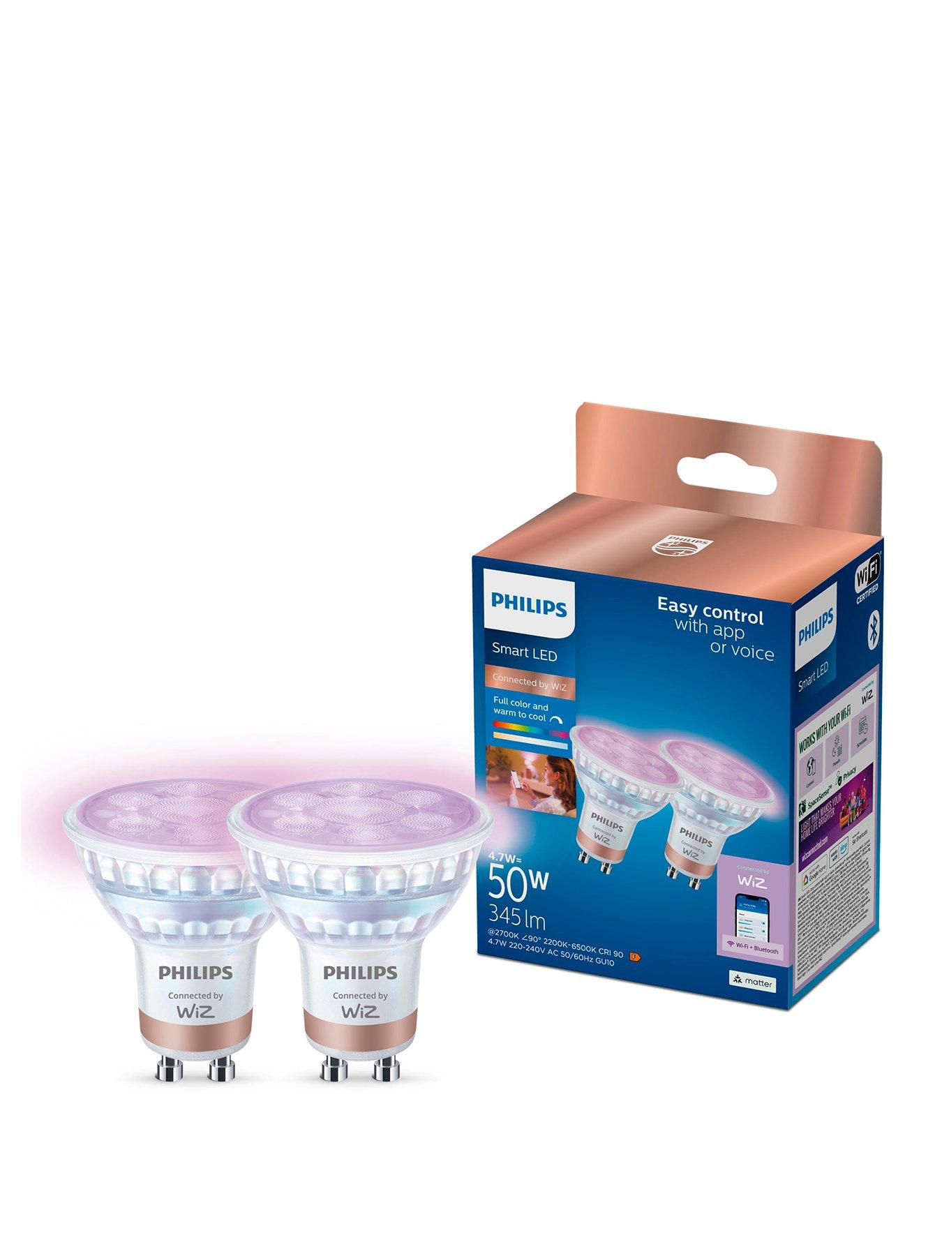 Image 1 of 7 of Philips Smart LED RGB GU10 Glass Bulb - 50W, Twin Pack