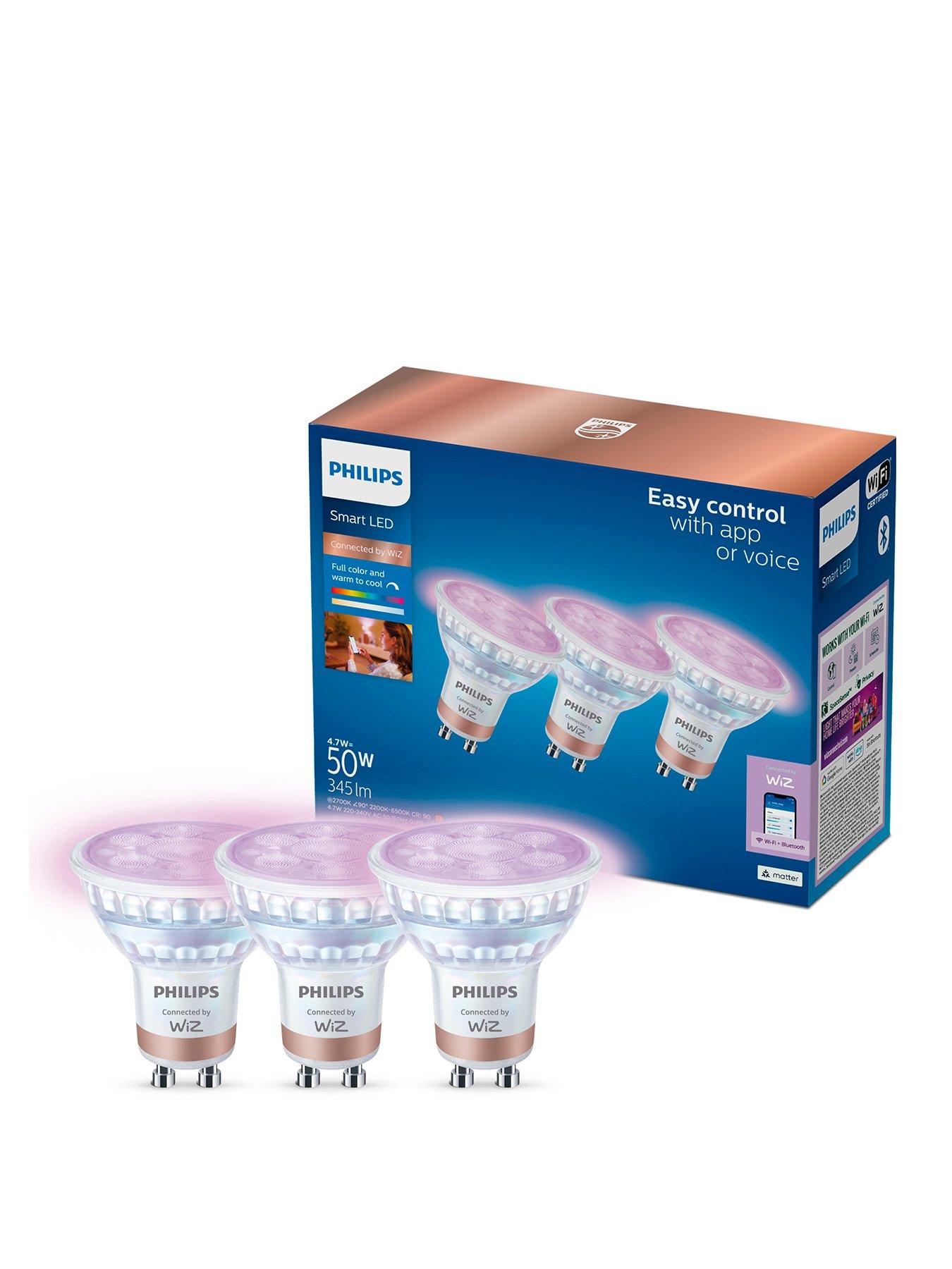 Philips Smart LED RGB GU10 Glass Bulb - 50W, 3 Pack