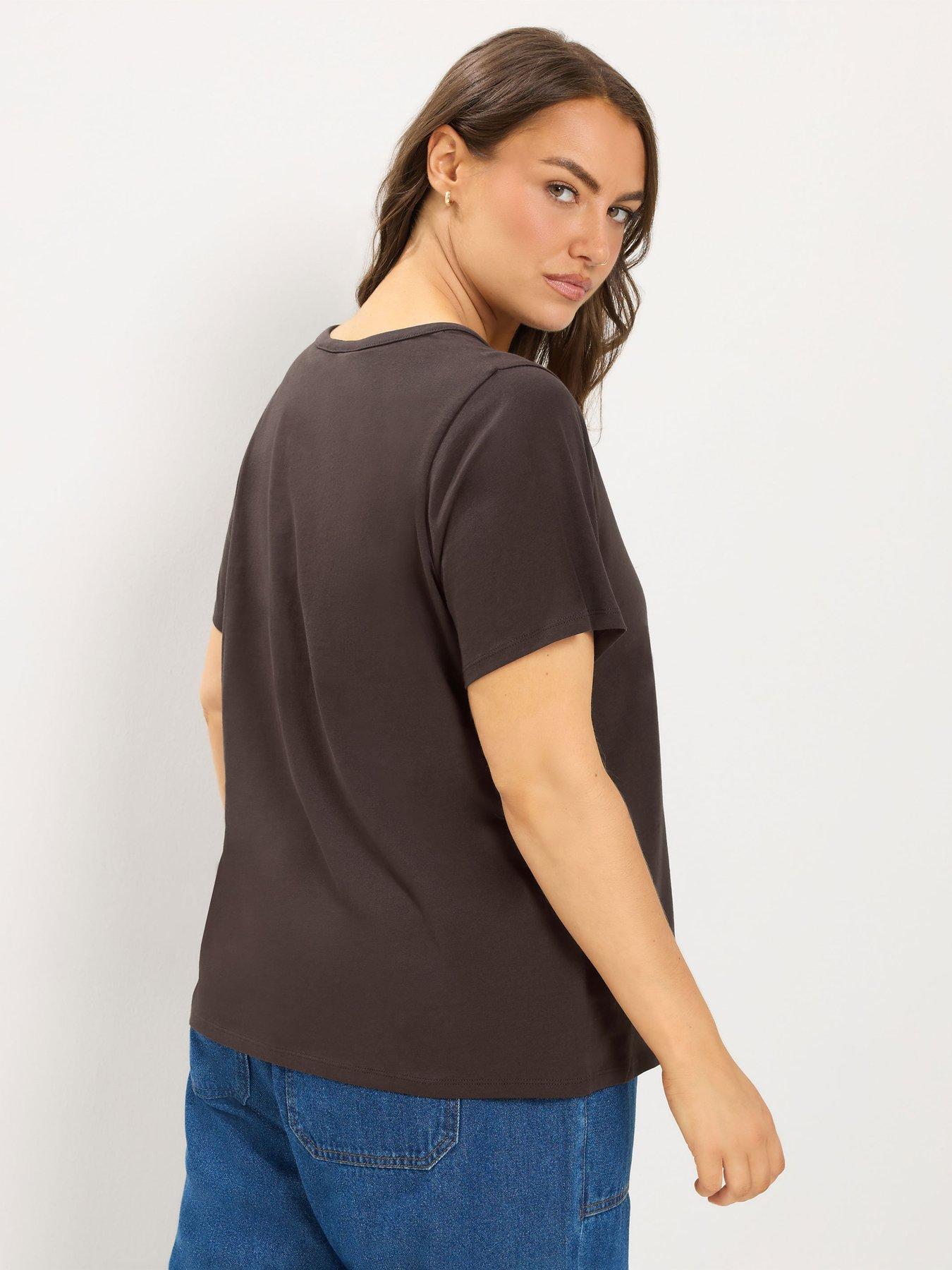 Image 2 of 4 of Yours Curve Short Sleeve Henley Button T-Shirt - Brown
