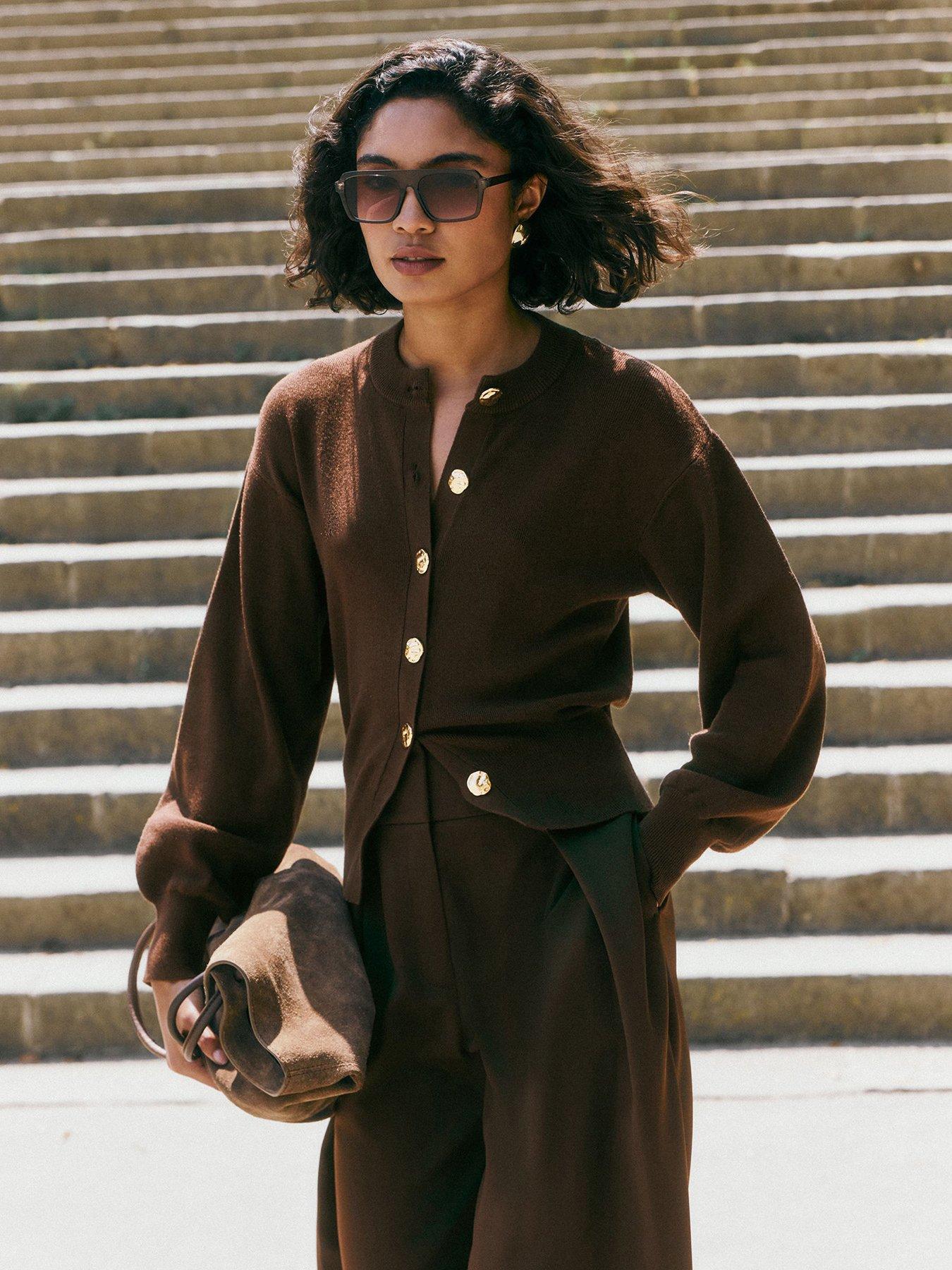 Image 1 of 5 of Friends Like These Structured Balloon Sleeve Cardigan - Brown