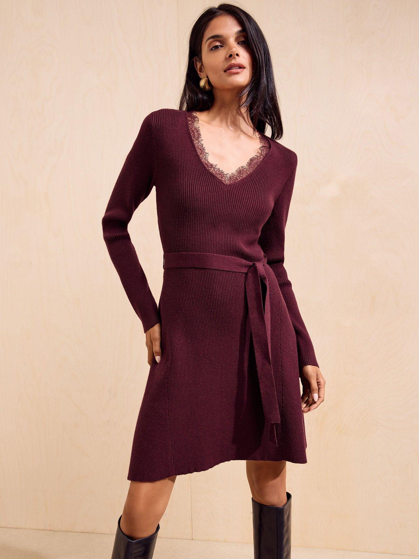 Friends Like These Lace Trim Knit Mini Dress - Red