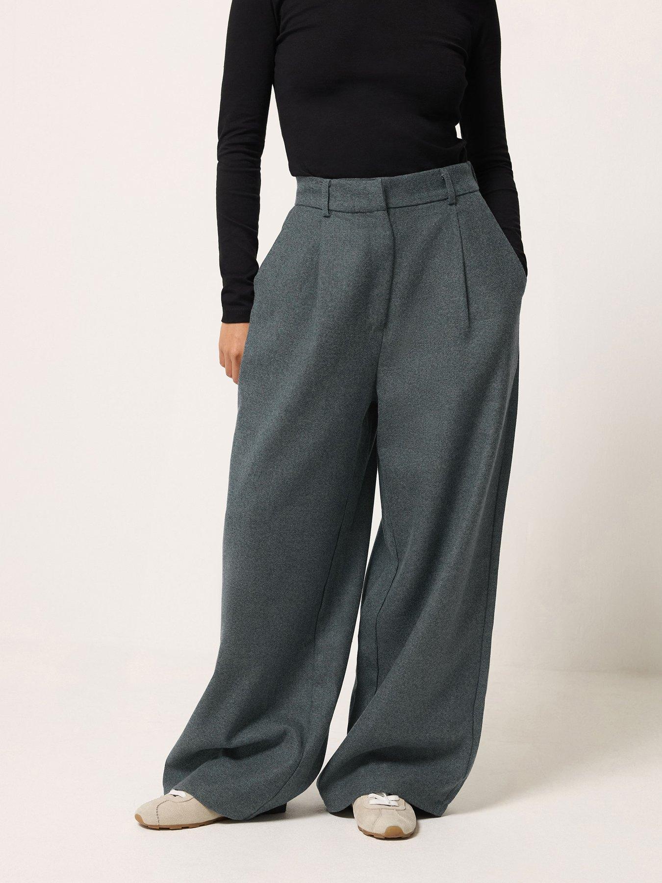 Image 1 of 4 of Long Tall Sally Petite Herringbone Wide Leg Trouser - Grey