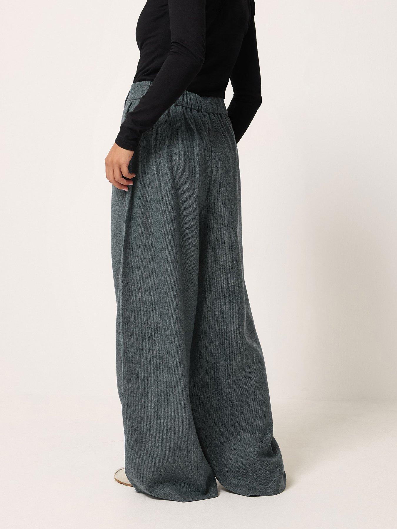 Image 2 of 4 of Long Tall Sally Petite Herringbone Wide Leg Trouser - Grey