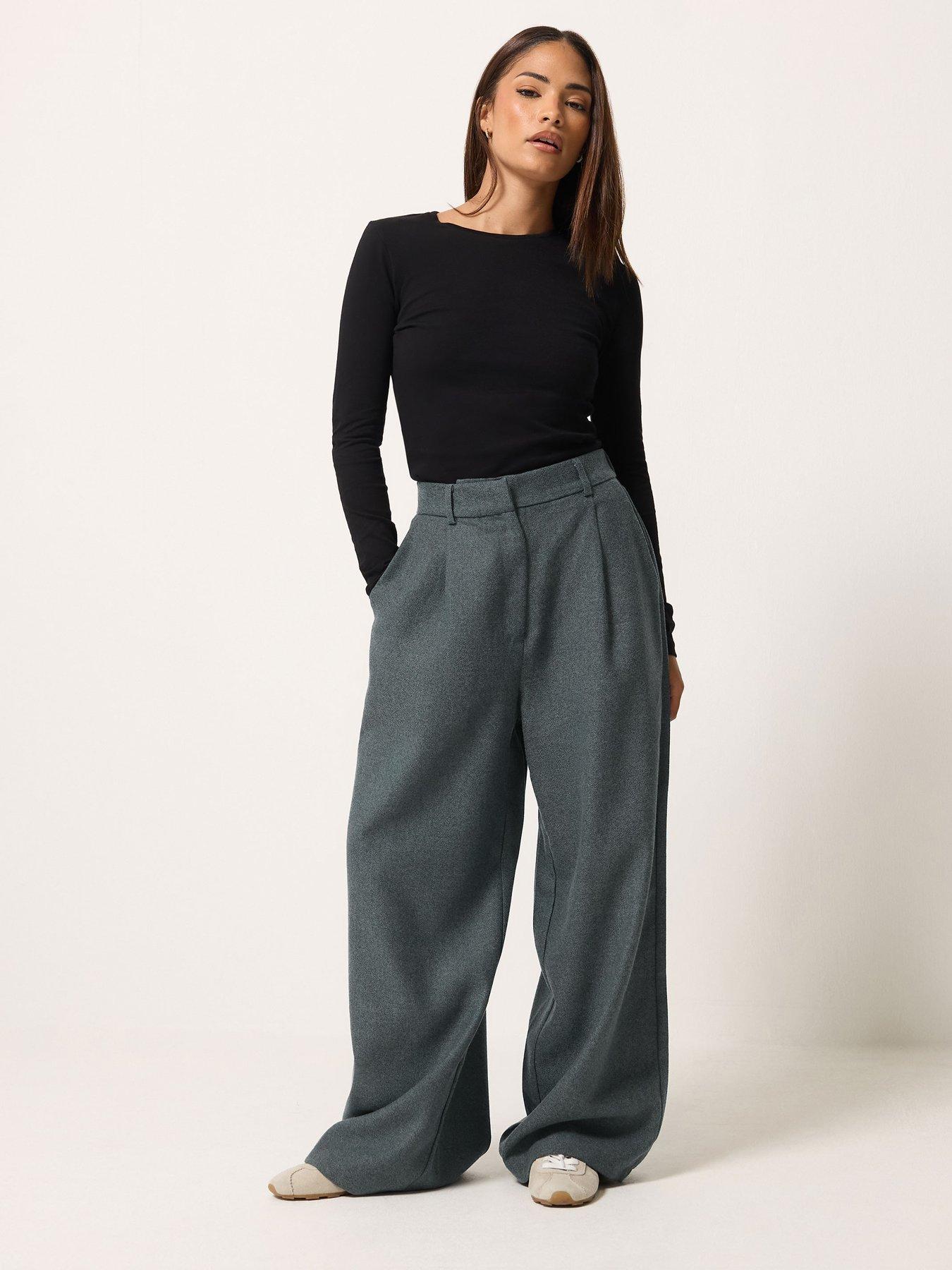 Image 3 of 4 of Long Tall Sally Petite Herringbone Wide Leg Trouser - Grey