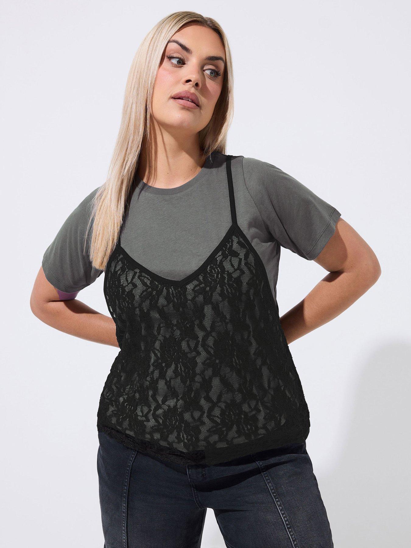 Yours Curve Lace Cami Top - Grey