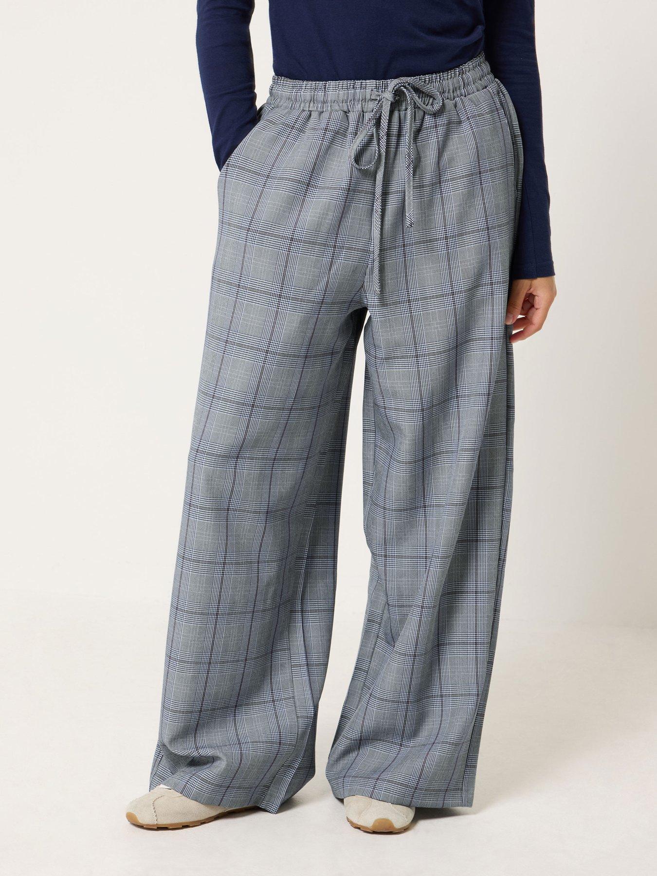 Image 1 of 4 of Long Tall Sally Petite Check Pull On Wide Leg Trouser - Grey