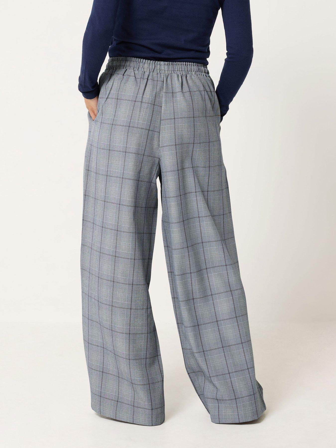 Image 2 of 4 of Long Tall Sally Petite Check Pull On Wide Leg Trouser - Grey
