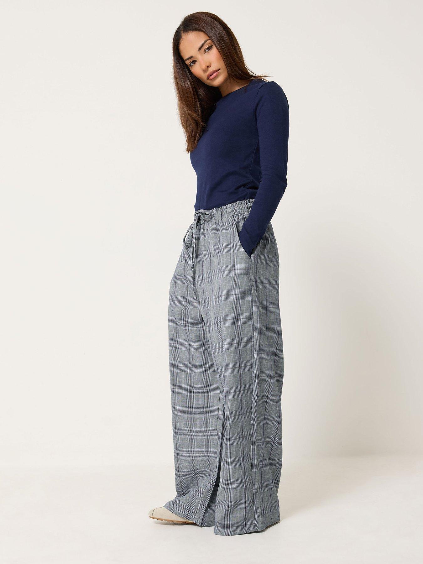 Image 3 of 4 of Long Tall Sally Petite Check Pull On Wide Leg Trouser - Grey
