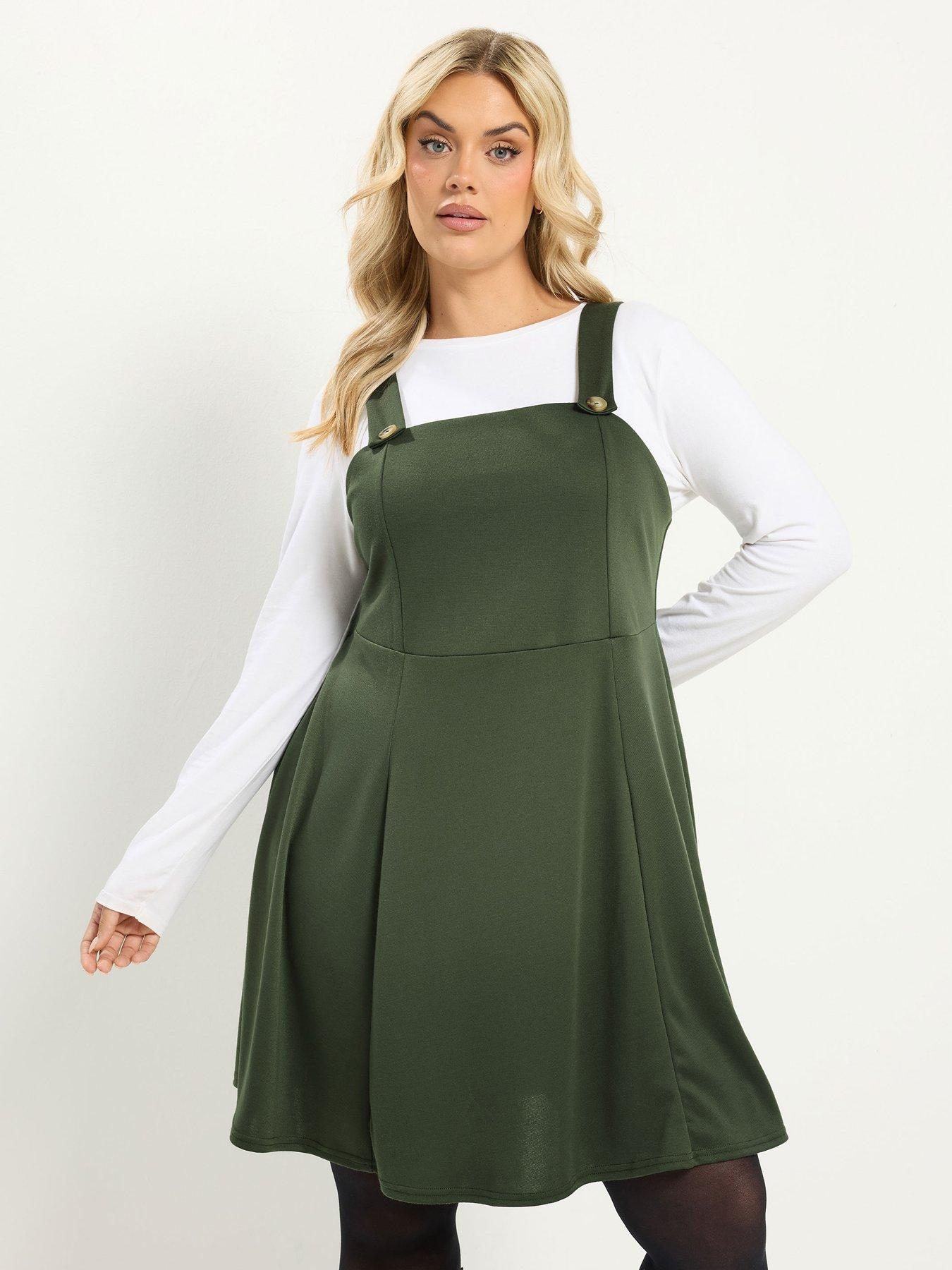 Image 1 of 4 of Yours Curve Pinafore Dress - Green