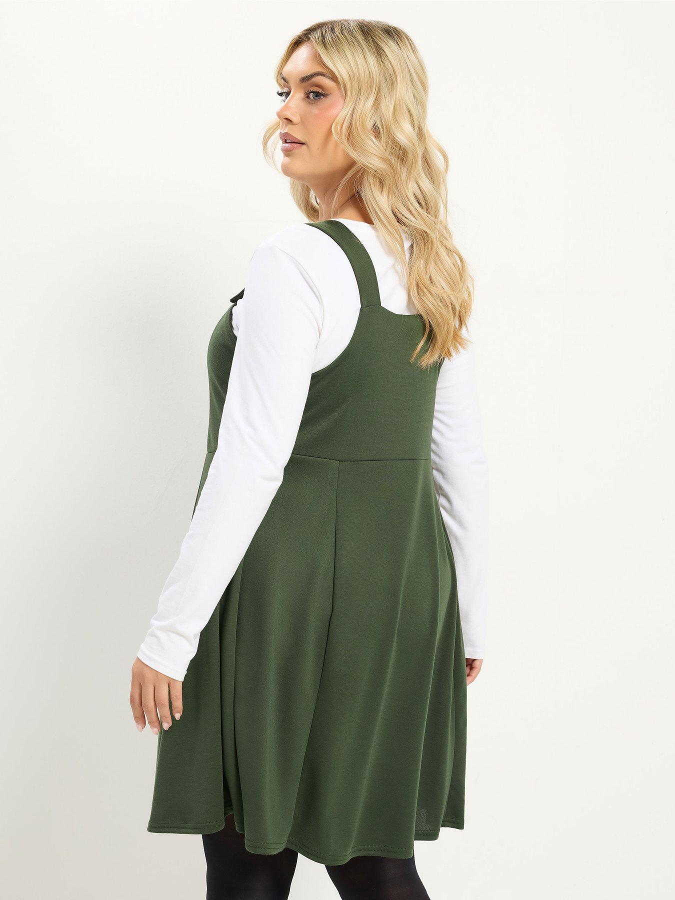 Image 2 of 4 of Yours Curve Pinafore Dress - Green