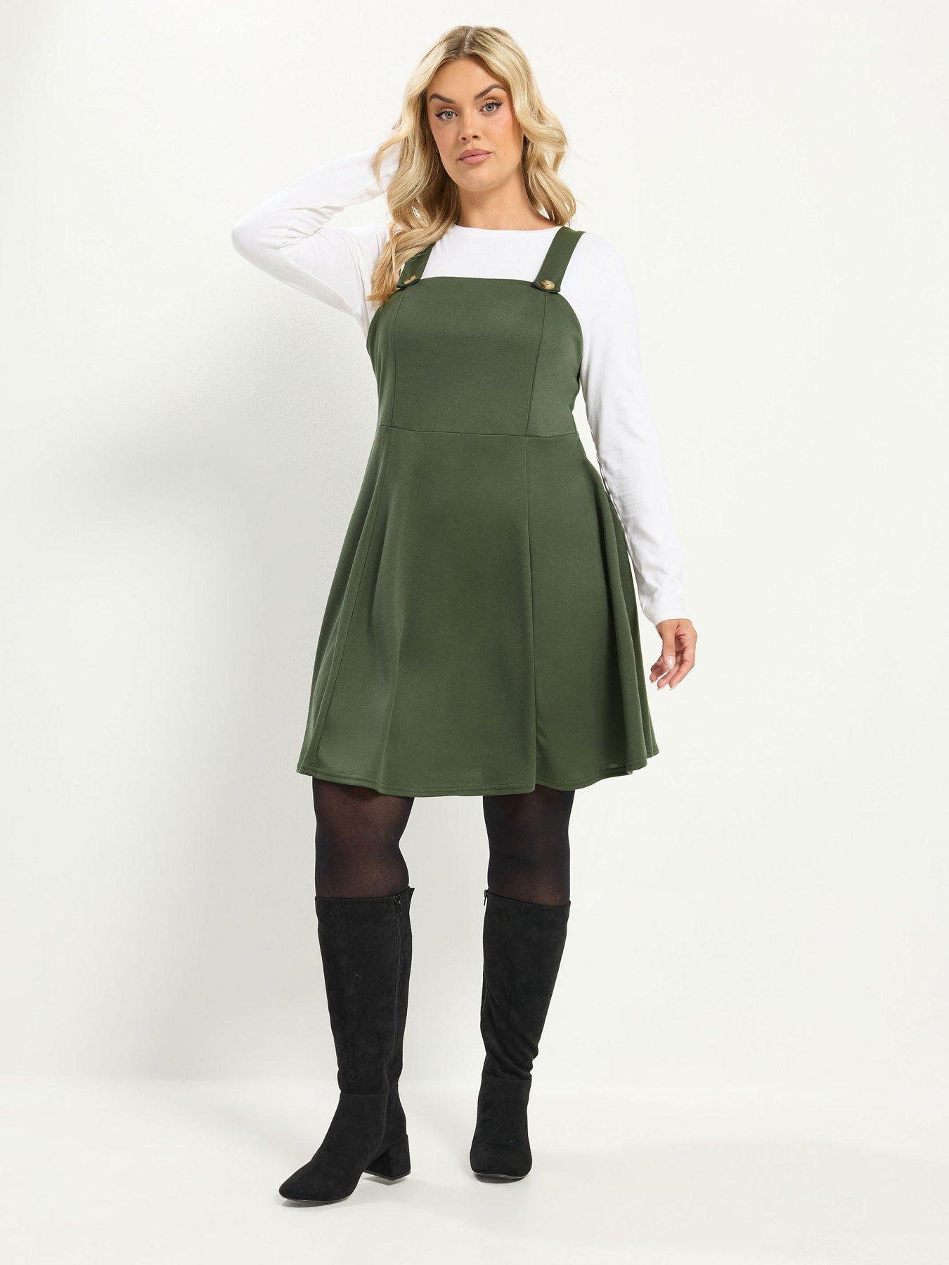 Image 3 of 4 of Yours Curve Pinafore Dress - Green