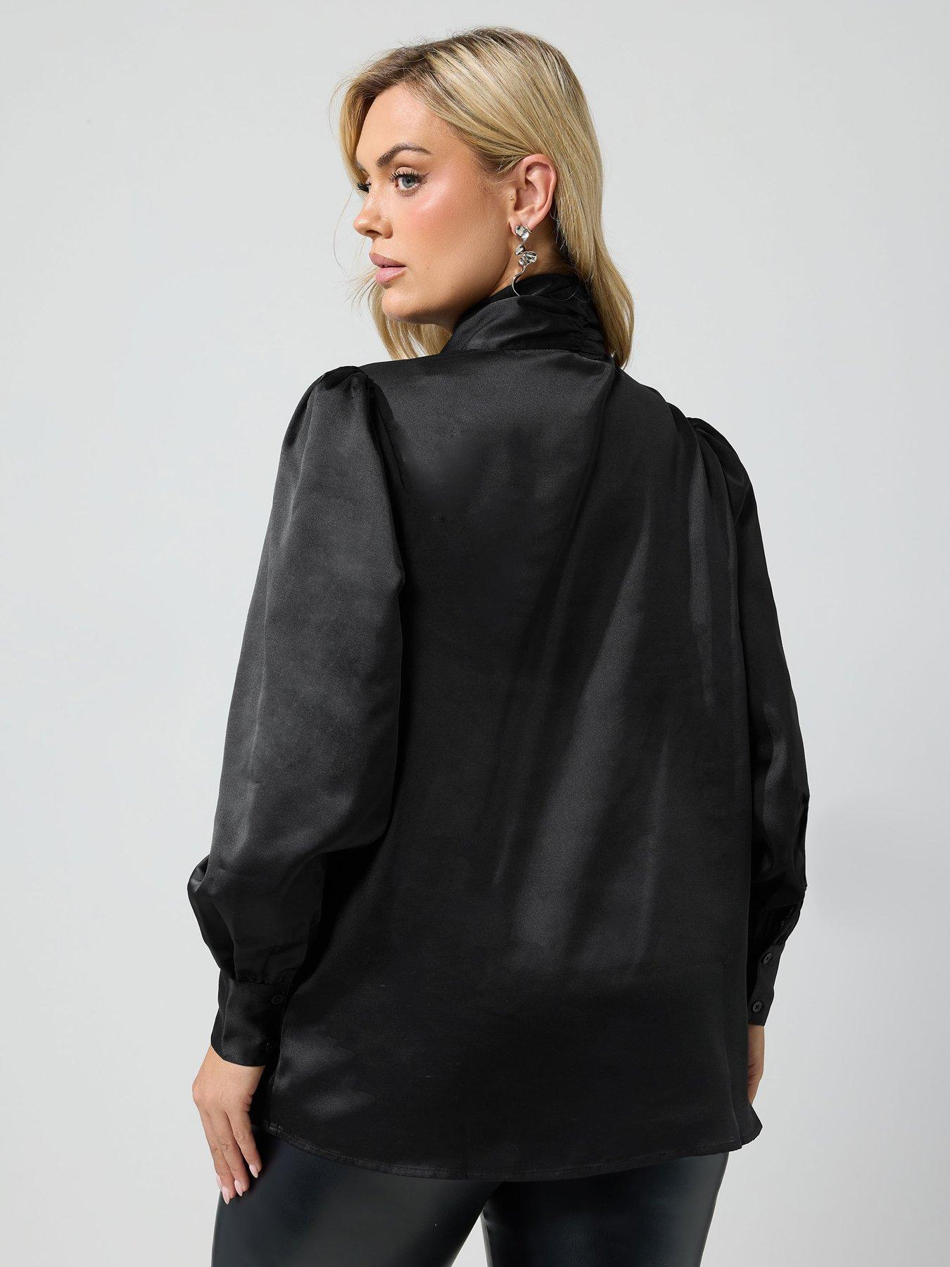 Image 2 of 4 of Yours Curve Satin Bow Blouse - Black