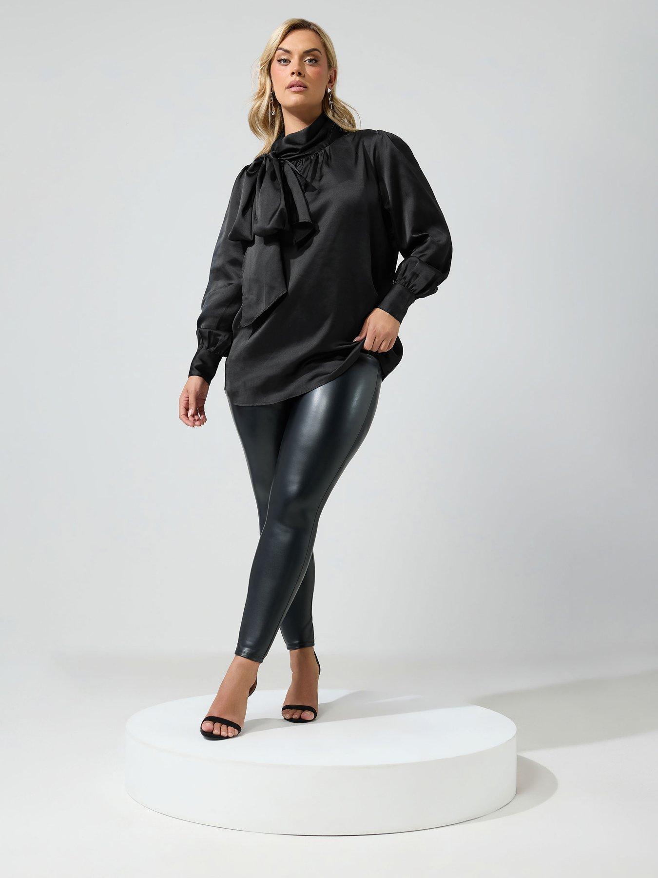 Image 3 of 4 of Yours Curve Satin Bow Blouse - Black