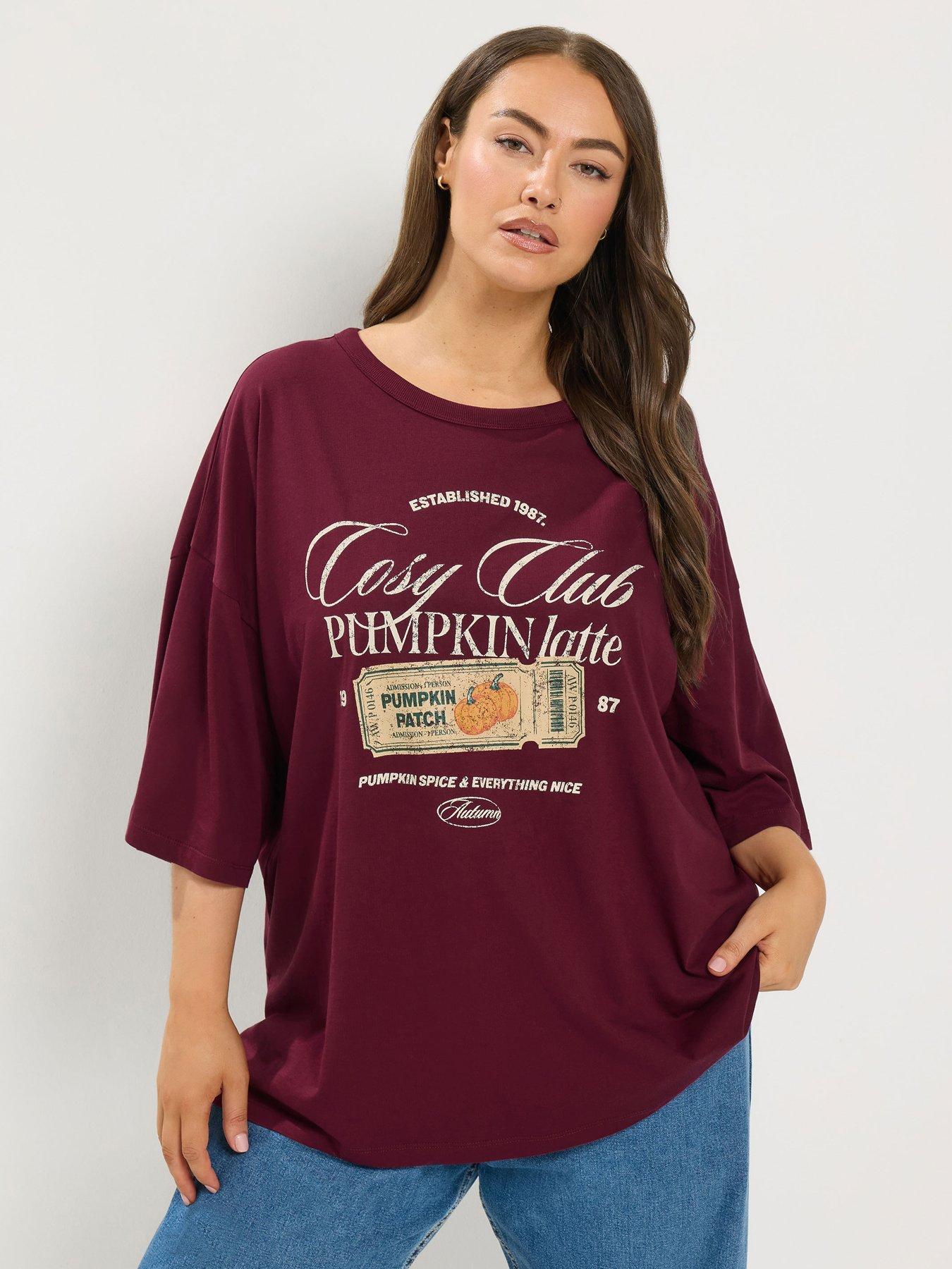 Image 1 of 4 of Yours Curve Placement Print Boxy T-Shirt - Red