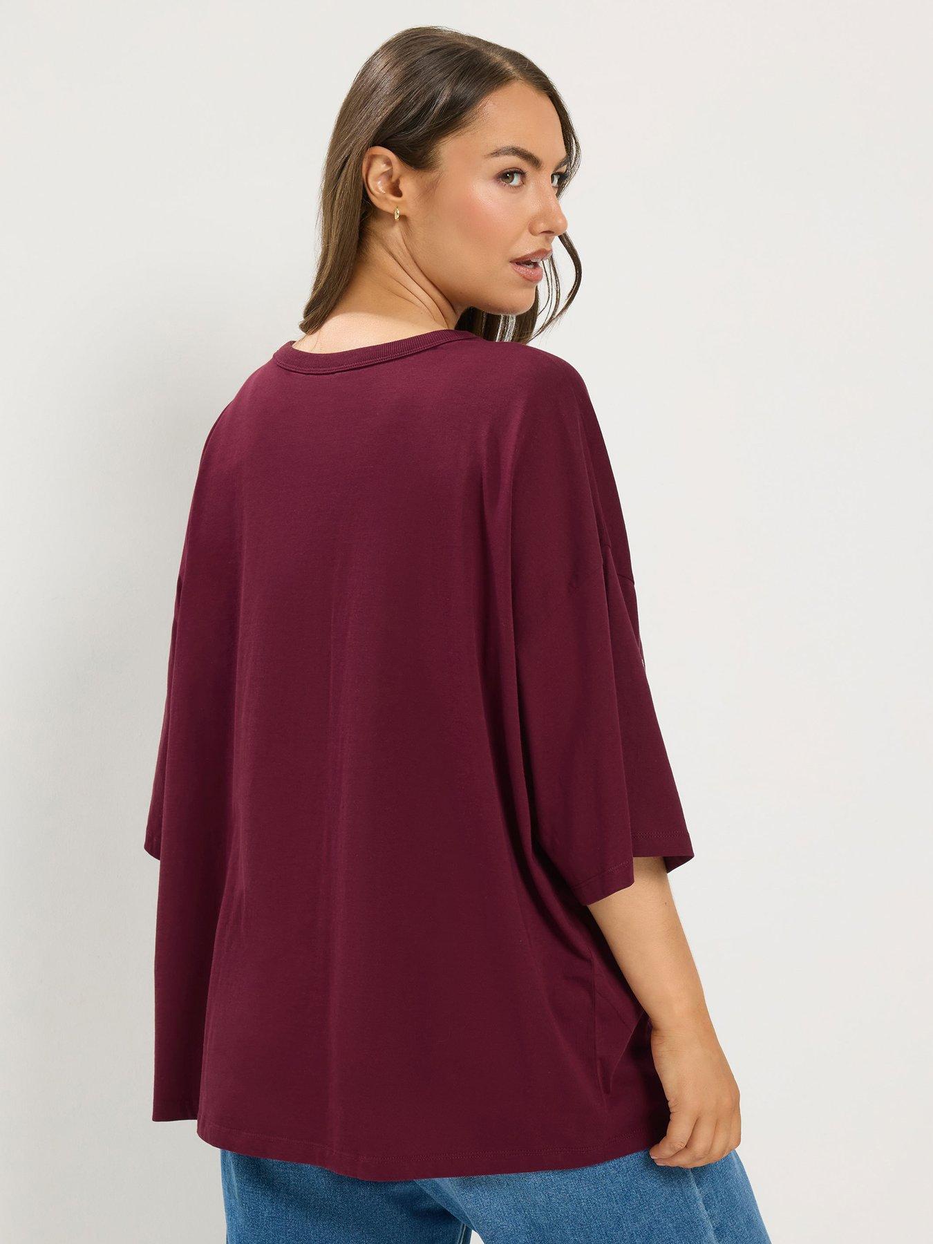 Image 2 of 4 of Yours Curve Placement Print Boxy T-Shirt - Red