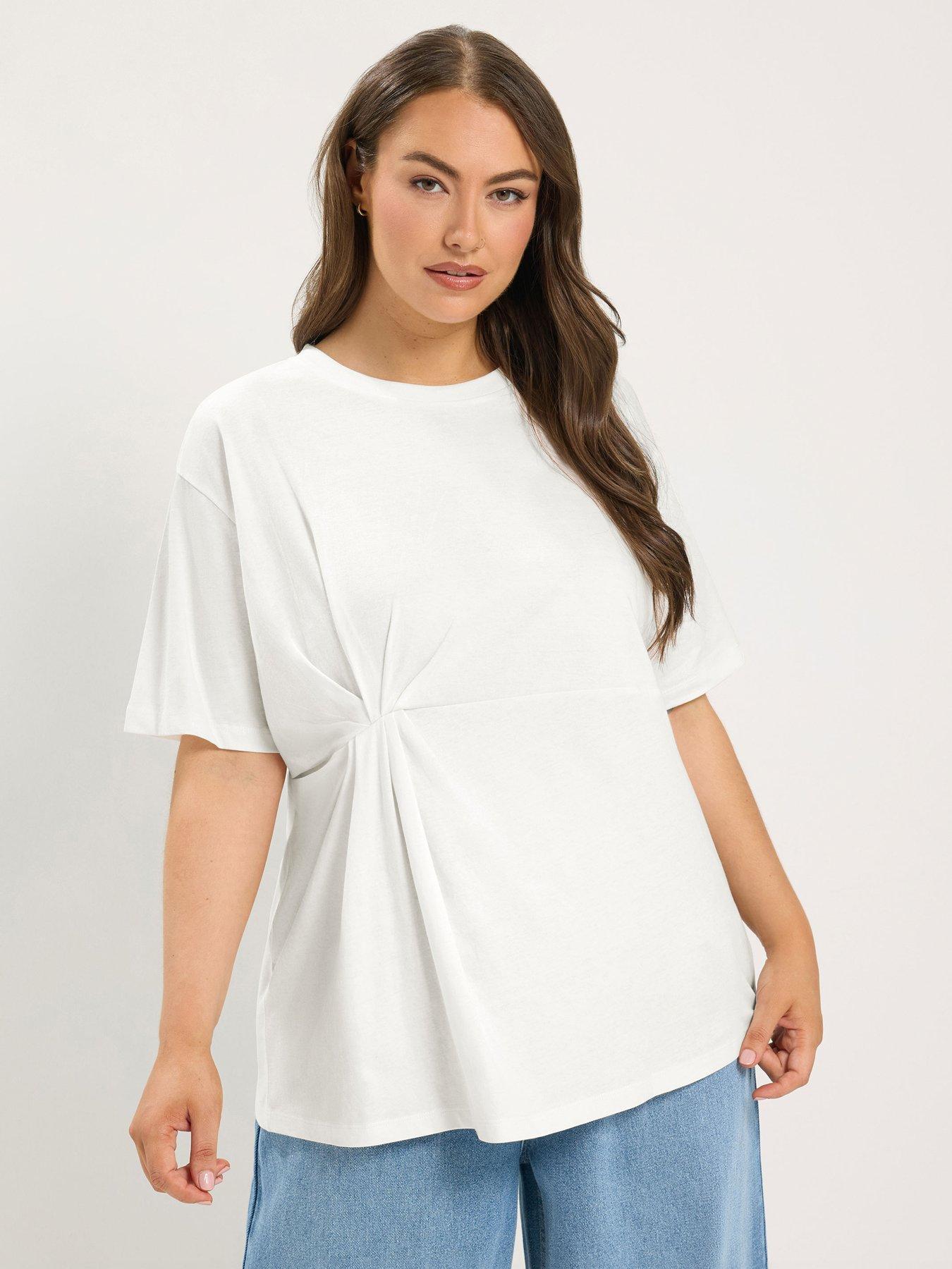 Yours Curve Twist Front T-Shirt - Cream