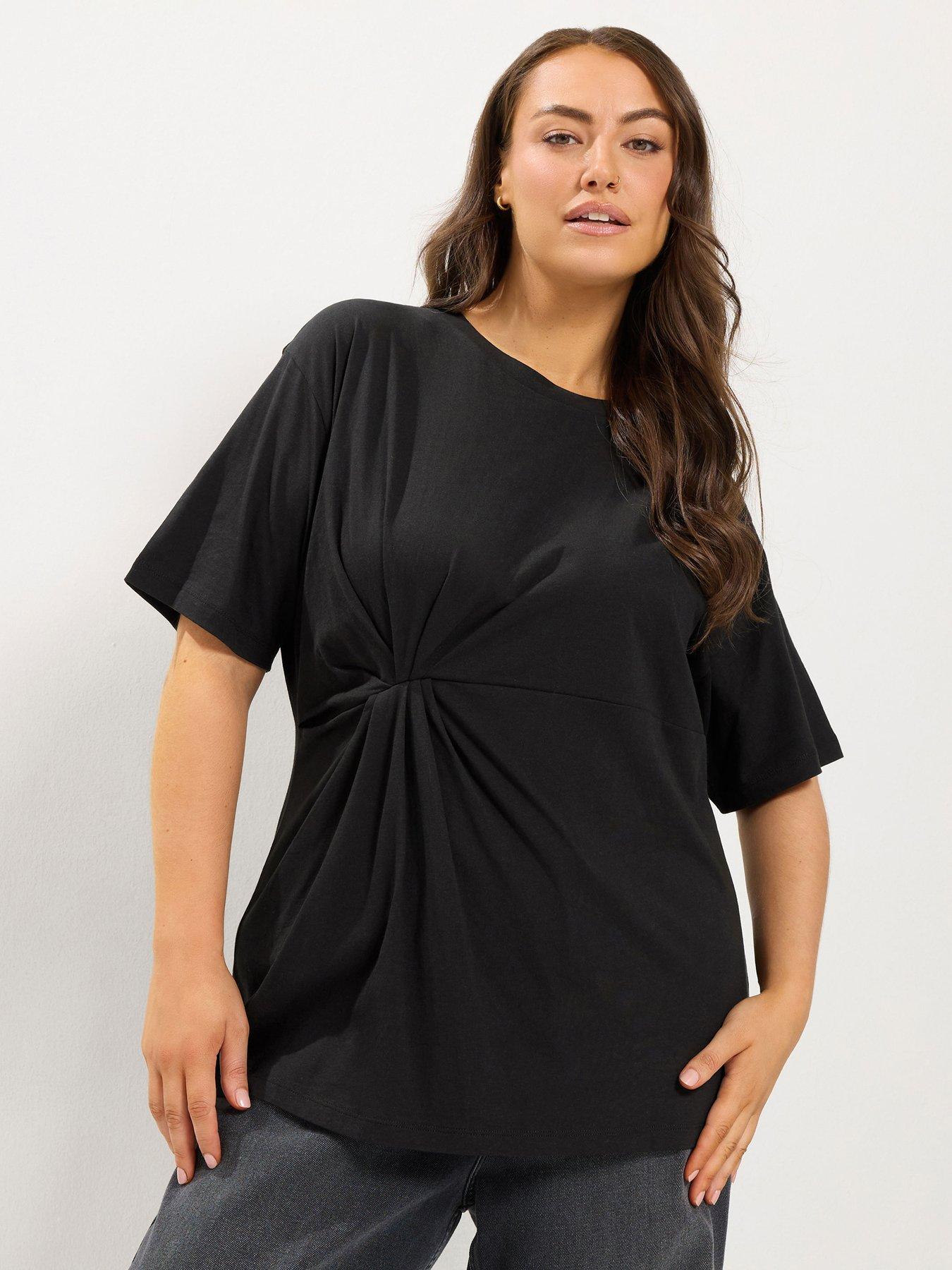 Yours Curve Twist Front T-Shirt - Black