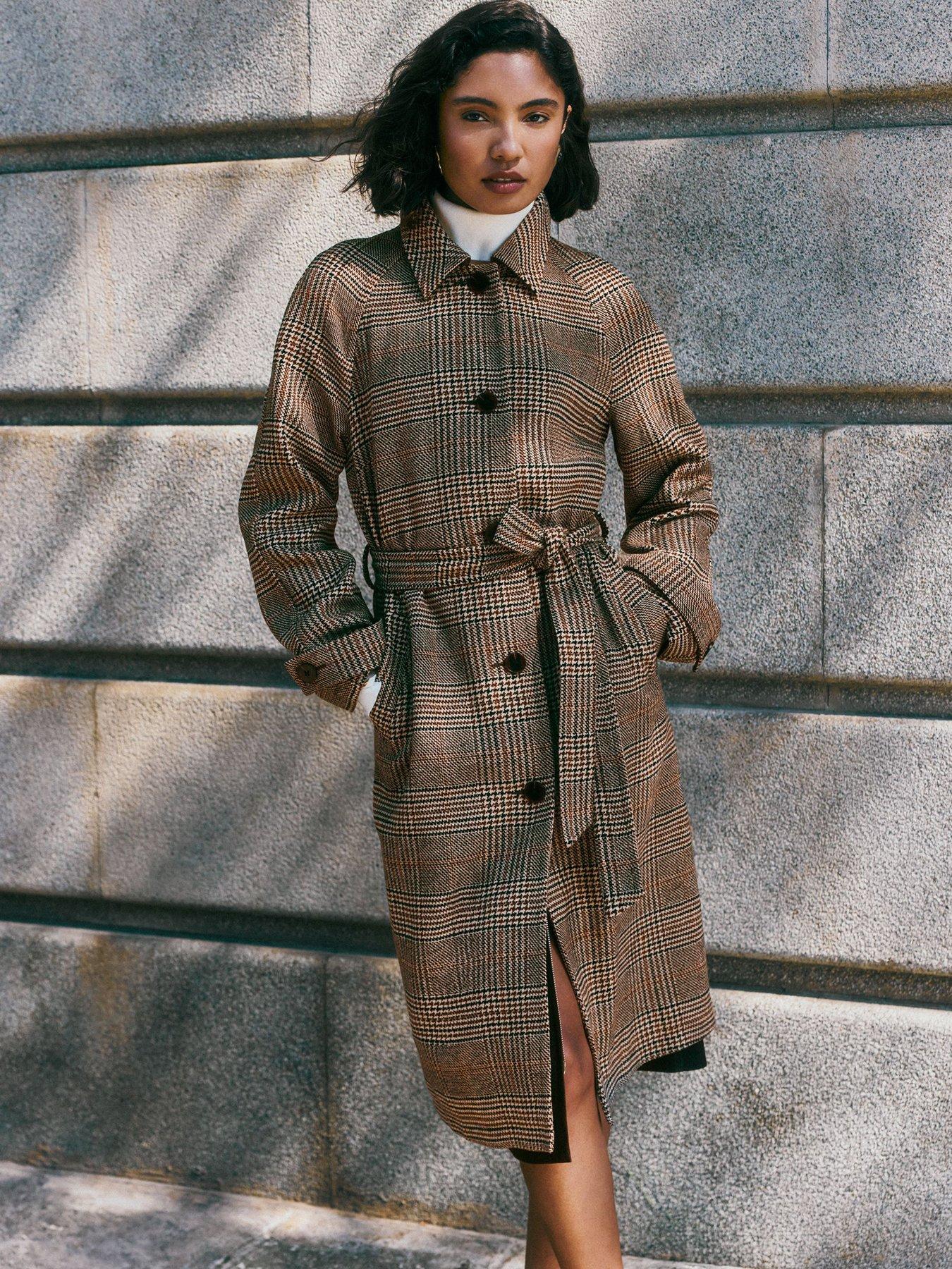 Image 1 of 5 of Friends Like These Brown Check Print Maxi Length Belted Coat