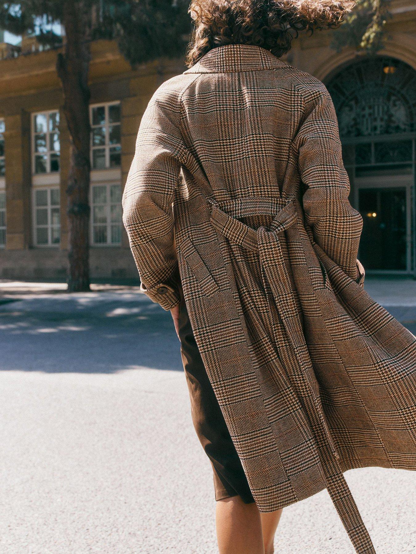 Image 2 of 5 of Friends Like These Brown Check Print Maxi Length Belted Coat