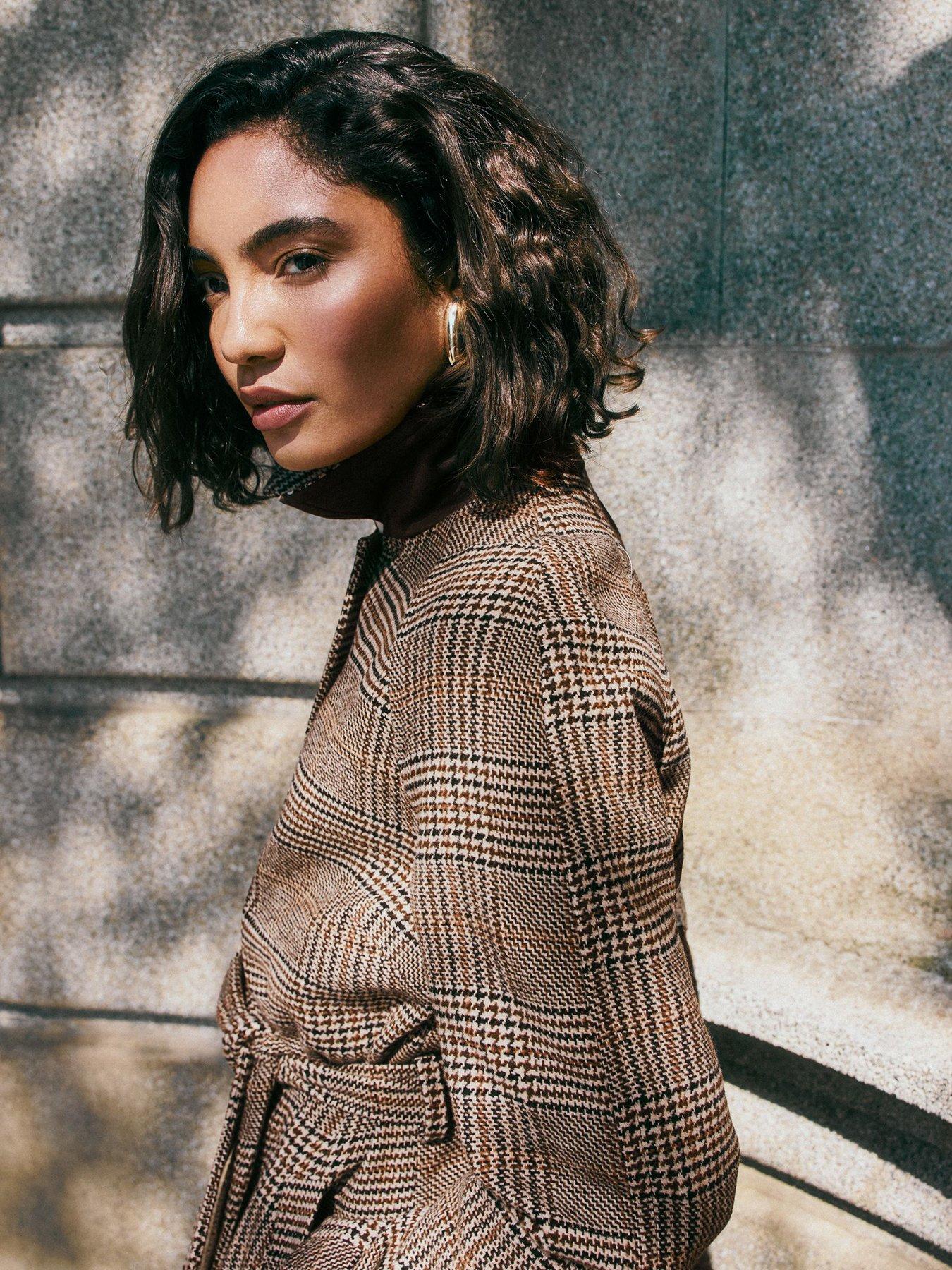 Image 4 of 5 of Friends Like These Brown Check Print Maxi Length Belted Coat