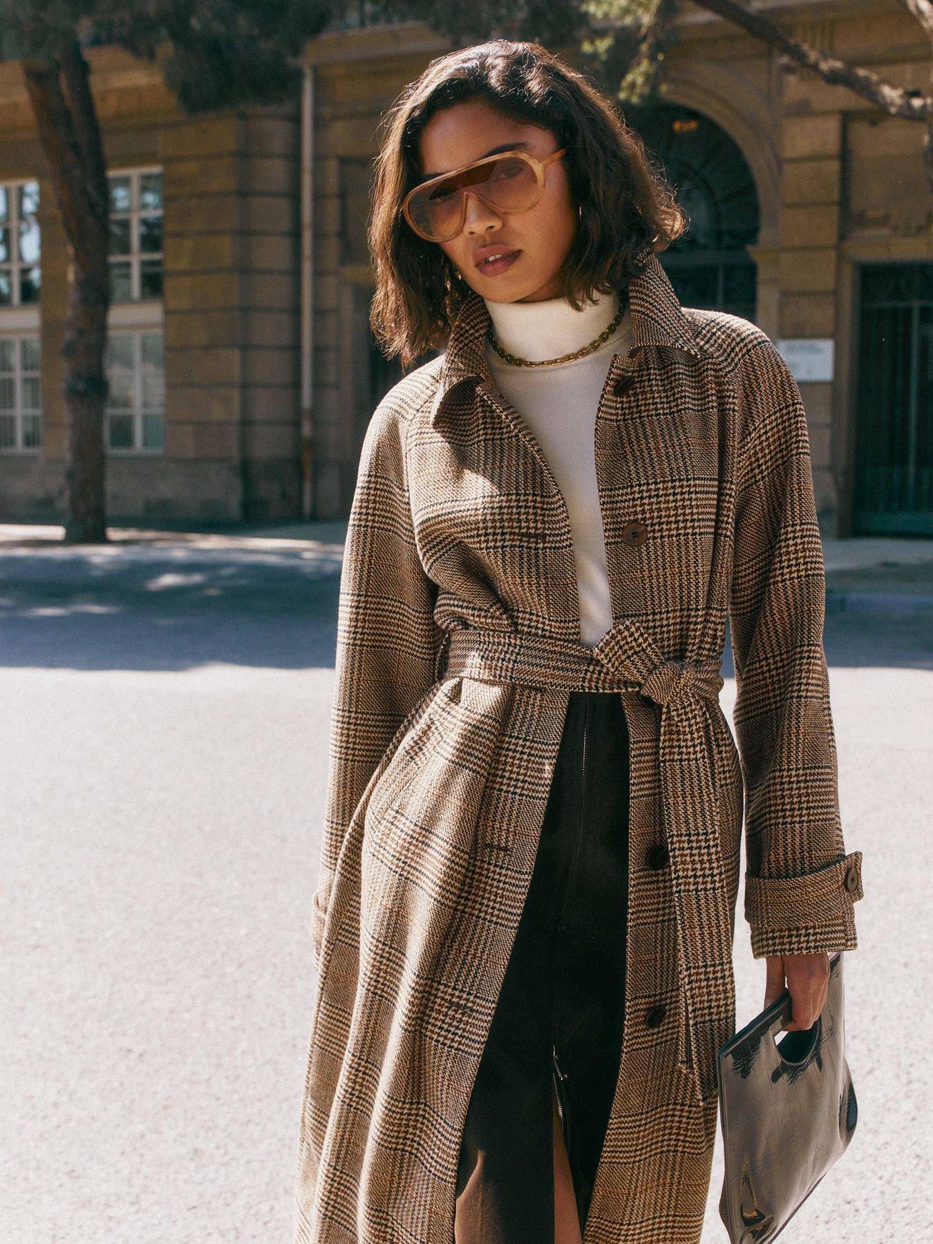 Image 5 of 5 of Friends Like These Brown Check Print Maxi Length Belted Coat