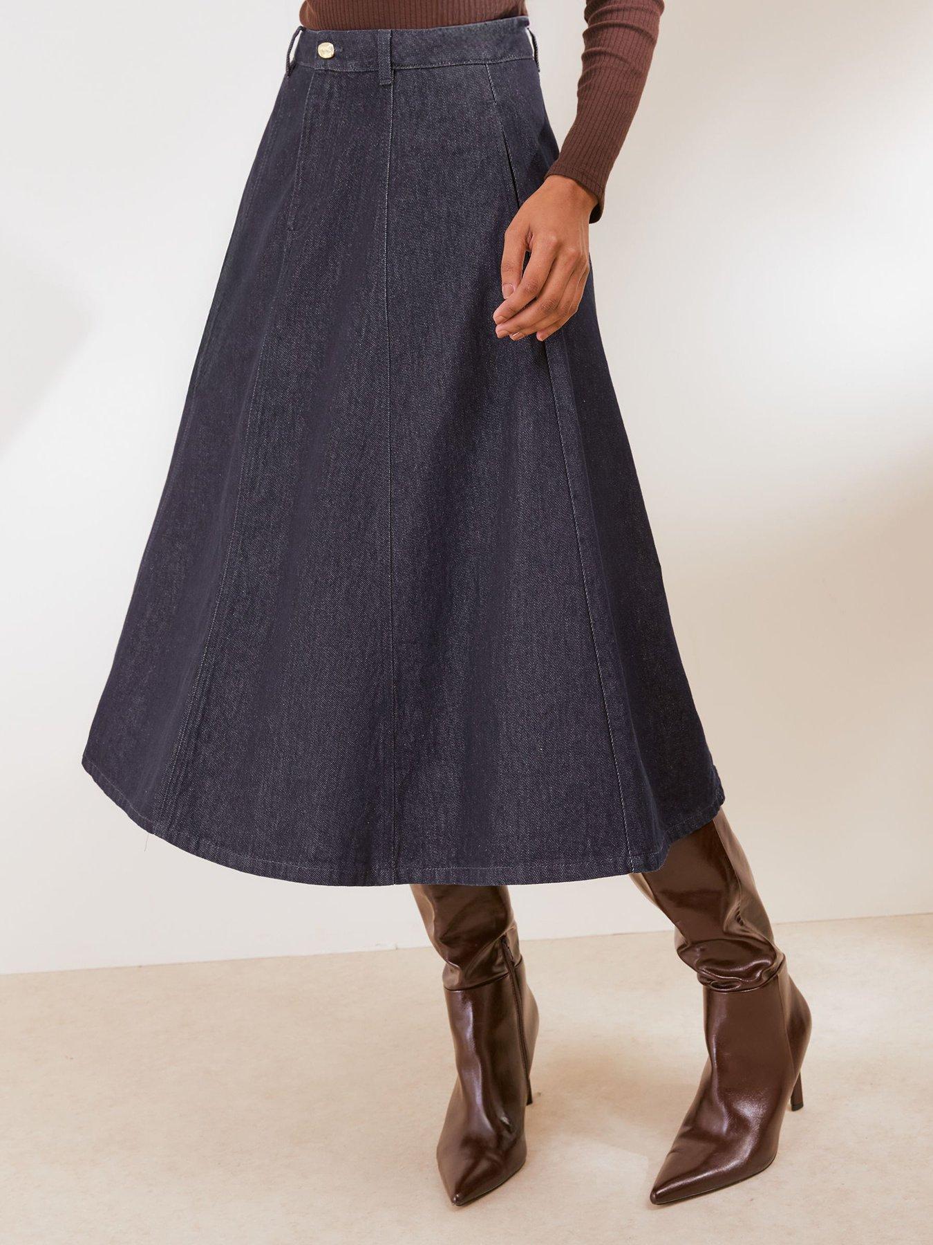 Friends Like These Rinse Wash Denim Seamed A Line Midi Skirt - Blue