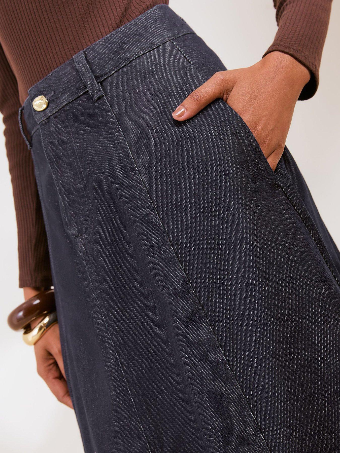 Image 4 of 5 of Friends Like These Rinse Wash Denim Seamed A Line Midi Skirt