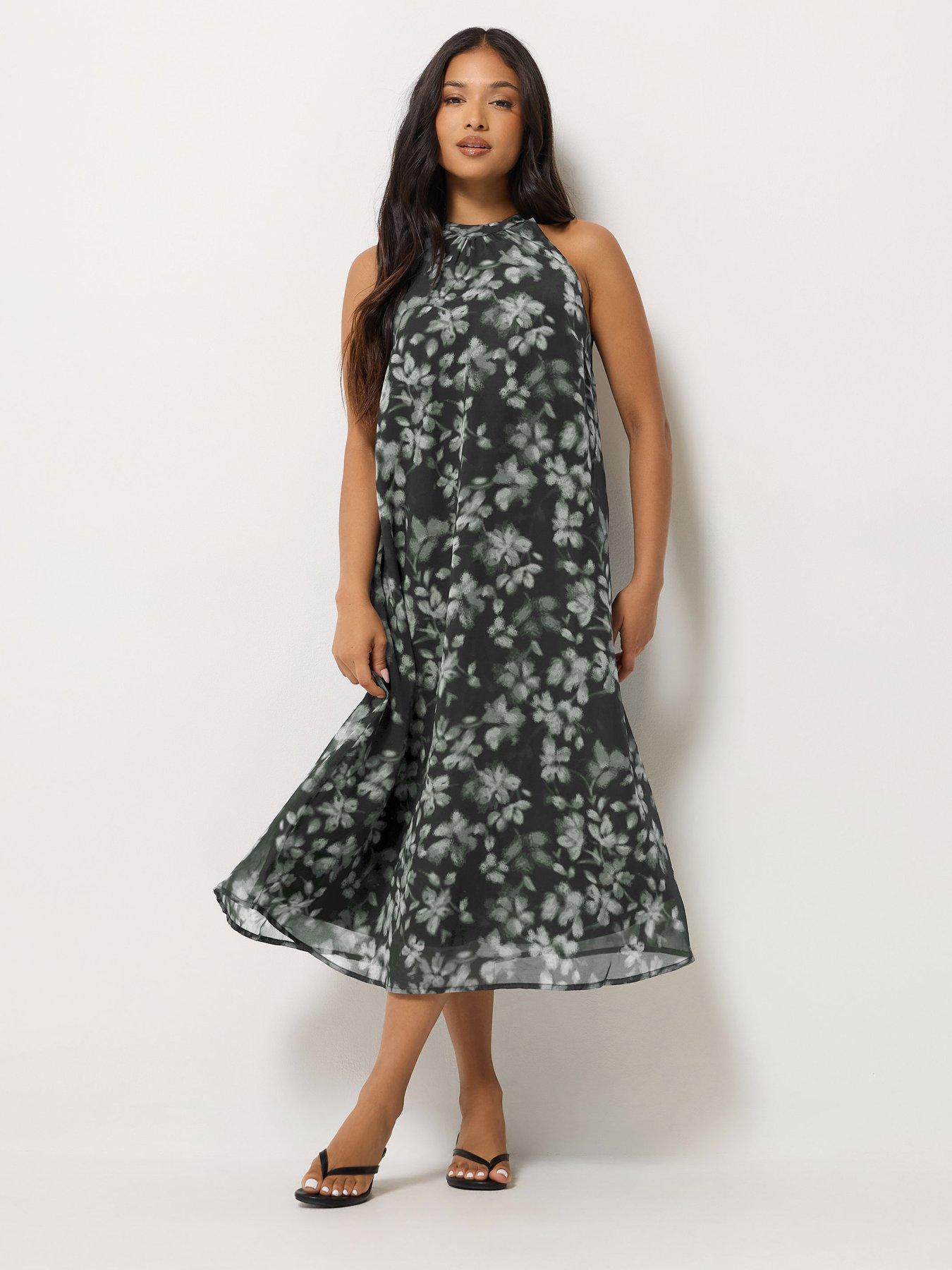 Image 3 of 4 of PixieGirl Womens Petite Blurred Floral Halter Midi Dress - Black