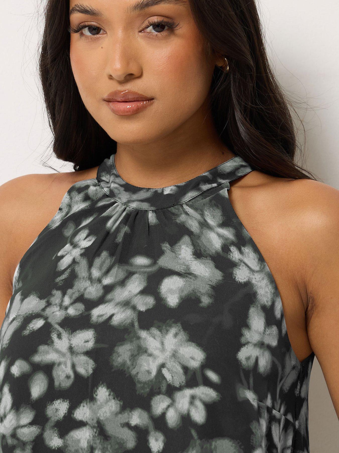 Image 4 of 4 of PixieGirl Womens Petite Blurred Floral Halter Midi Dress - Black