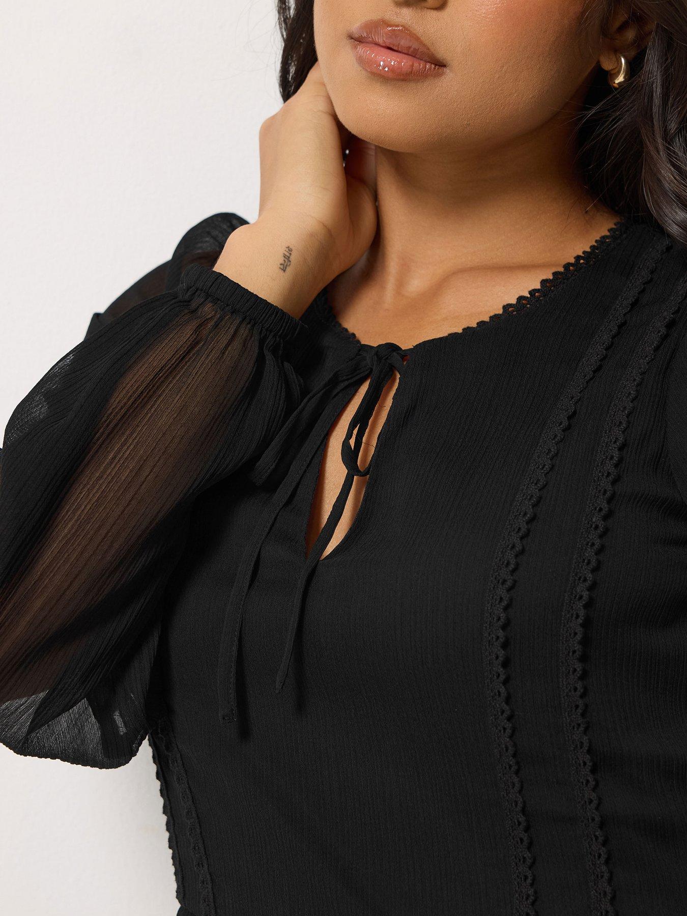 Image 4 of 4 of PixieGirl Womens Petite Tie Neck Tiered Midi Dress - Black