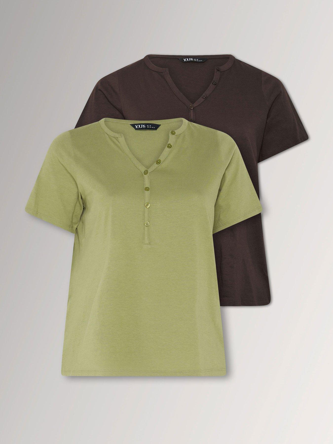 Yours Curve 2 Pack Short Sleeve Henley Button T-shirt