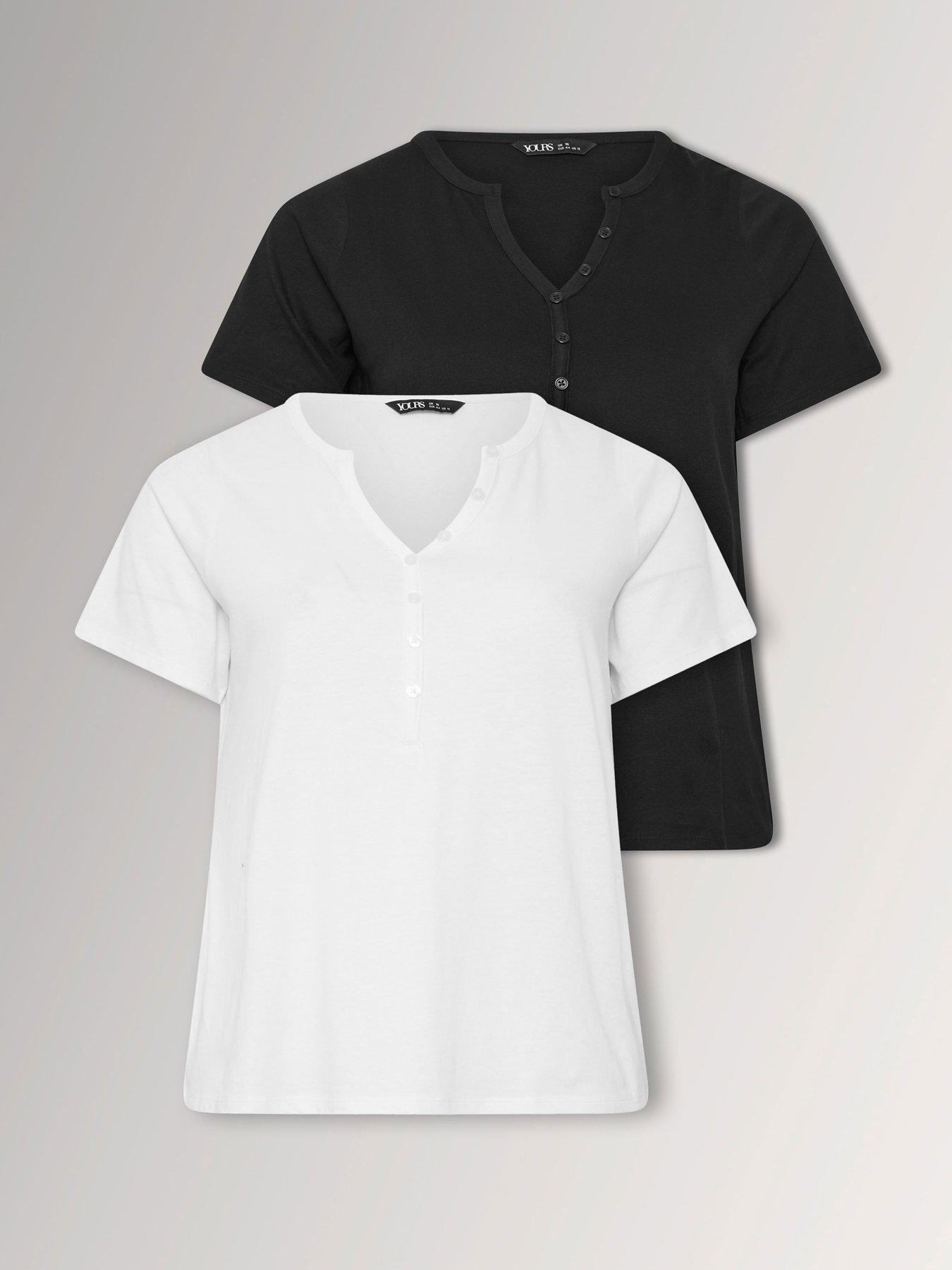 Yours Curve 2 Pack Short Sleeve Henley Button T-Shirt - Multi