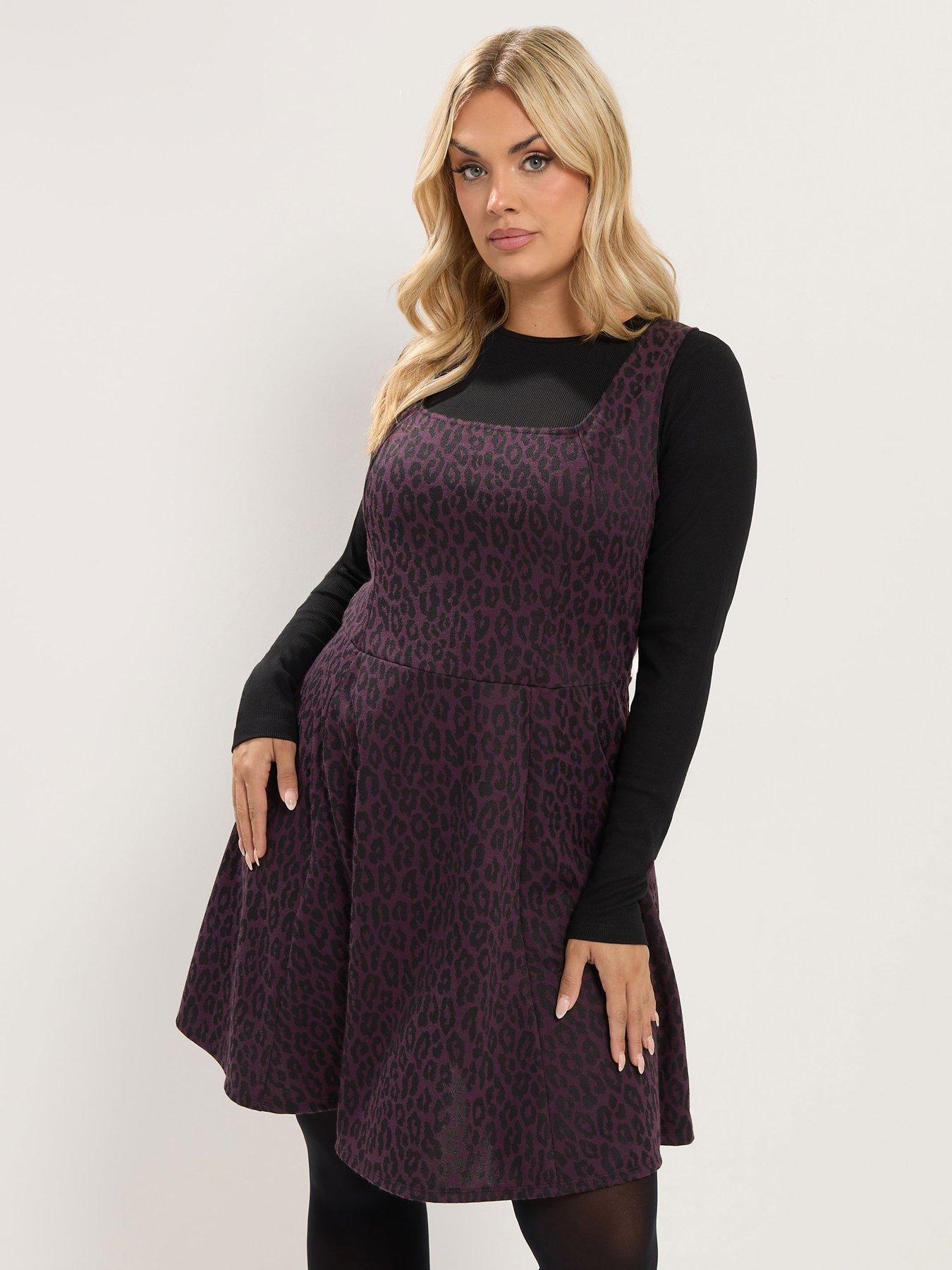 Image 1 of 4 of Yours Curve Pinafore Dress - Brown