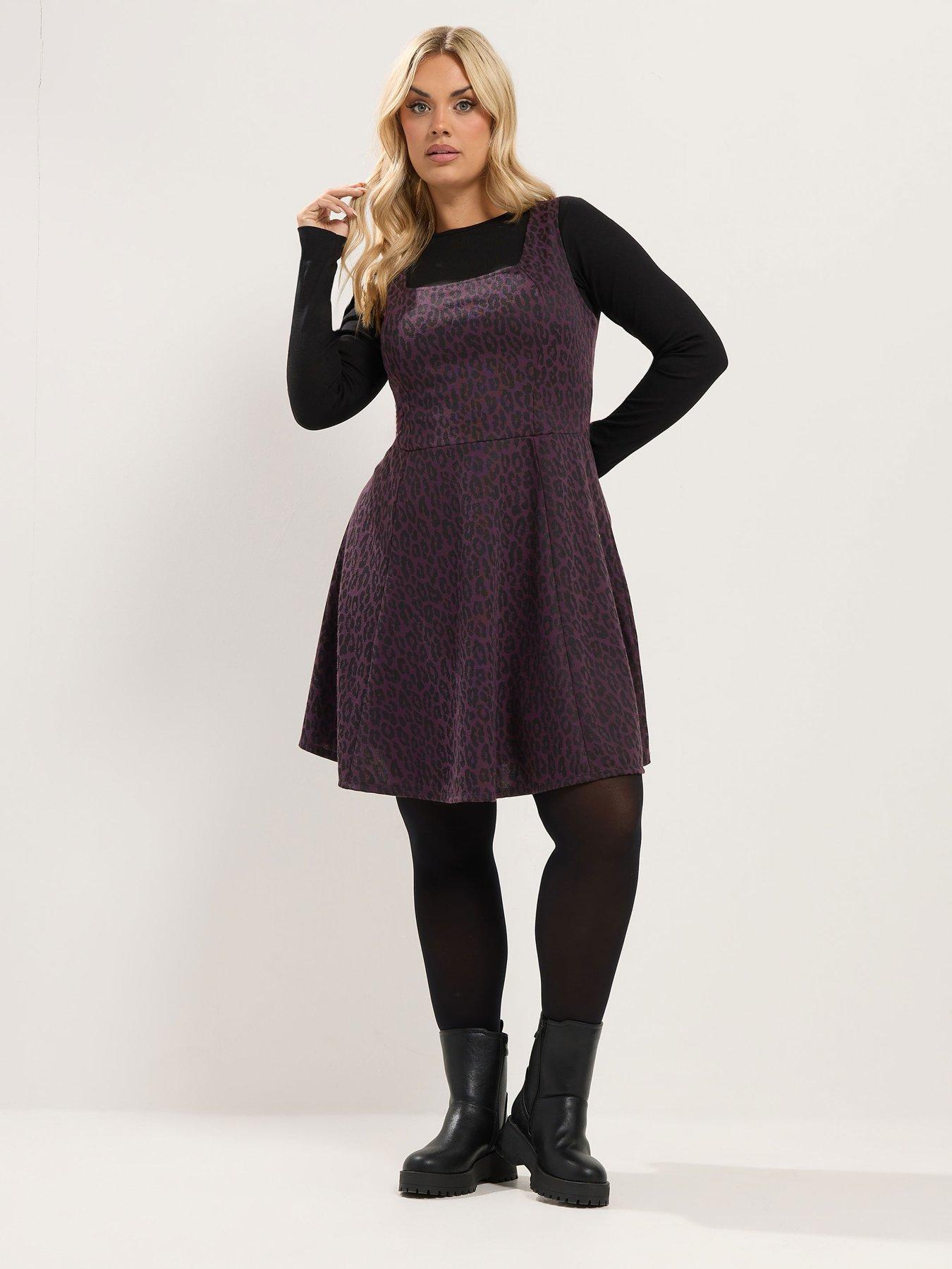 Image 3 of 4 of Yours Curve Pinafore Dress - Brown