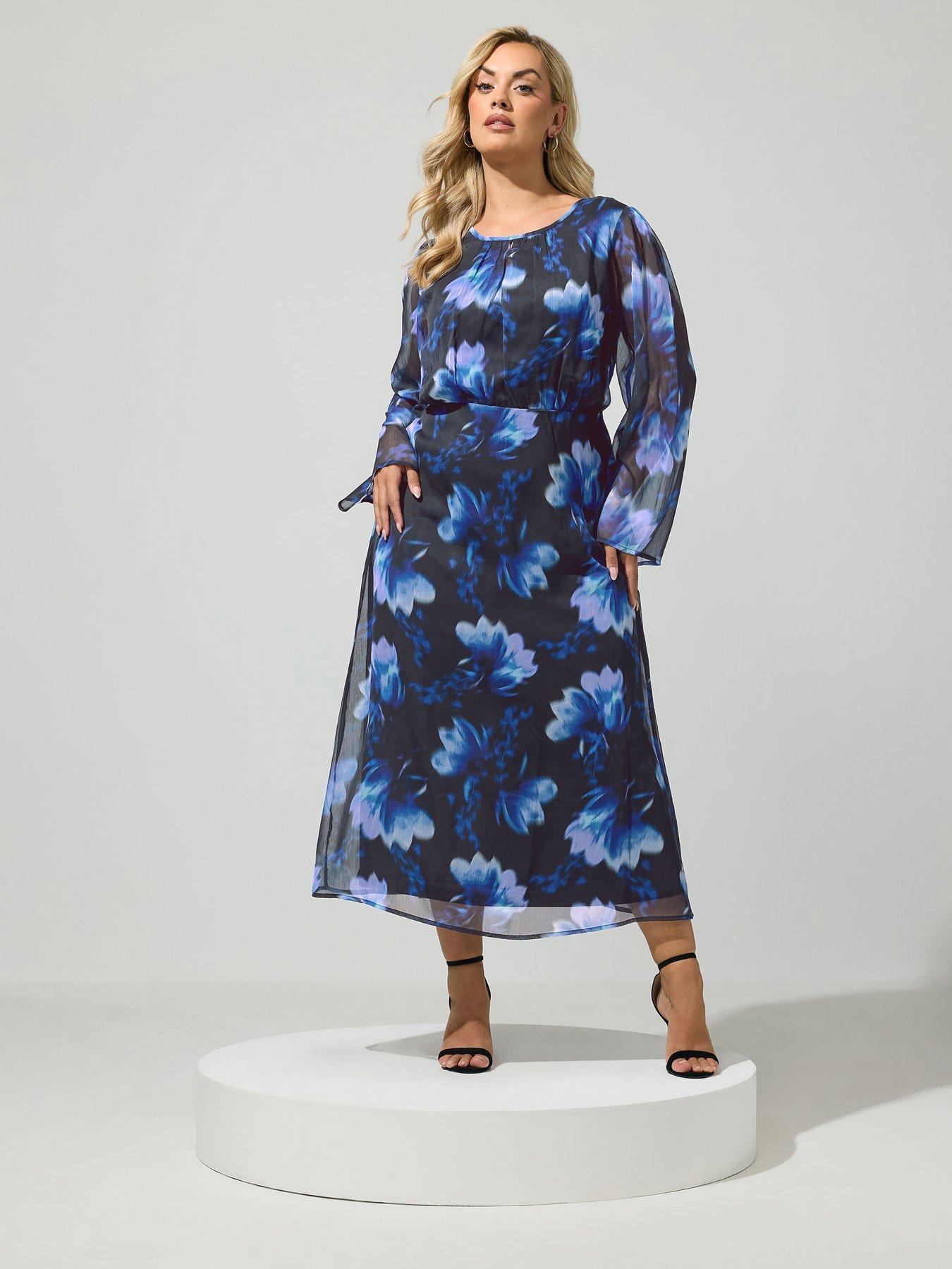 Image 1 of 4 of Yours Womens Curve Keyhole Tie Waist Midi Dress - Black