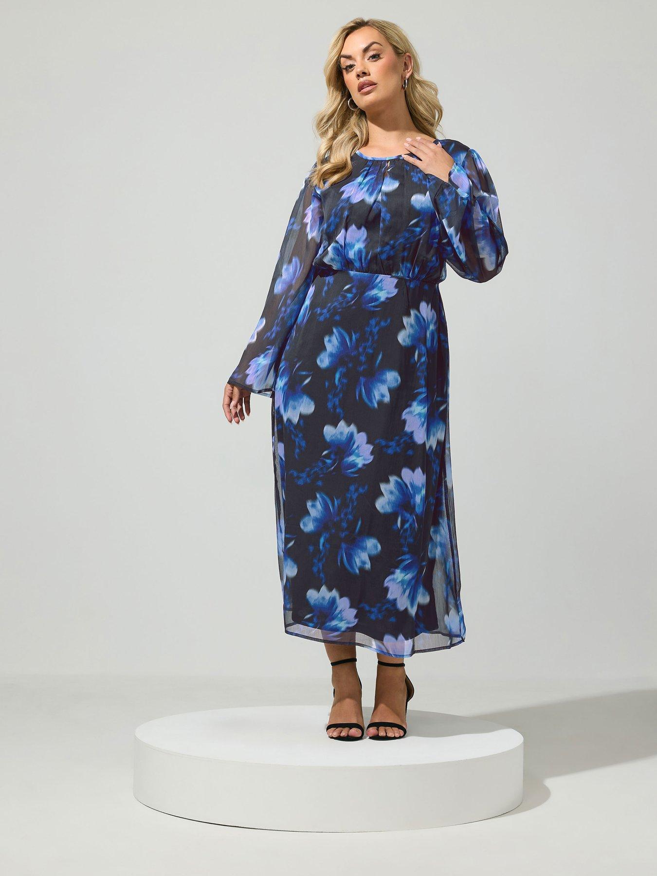 Image 3 of 4 of Yours Womens Curve Keyhole Tie Waist Midi Dress - Black